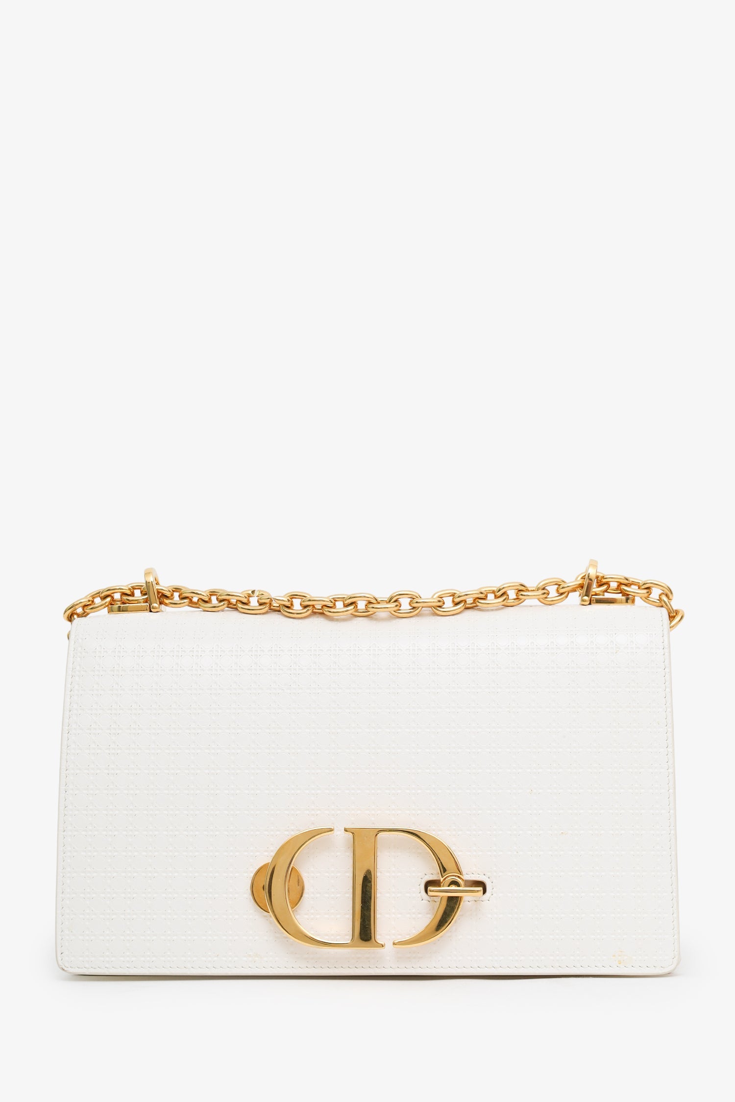 Christian Dior 2020 White Micro Cannage 30 Montaigne Chain Shoulder Bag