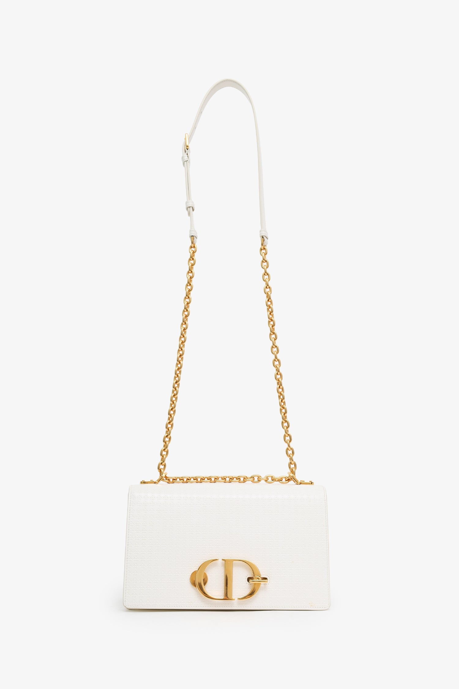 Christian Dior 2020 White Micro Cannage 30 Montaigne Chain Shoulder Bag