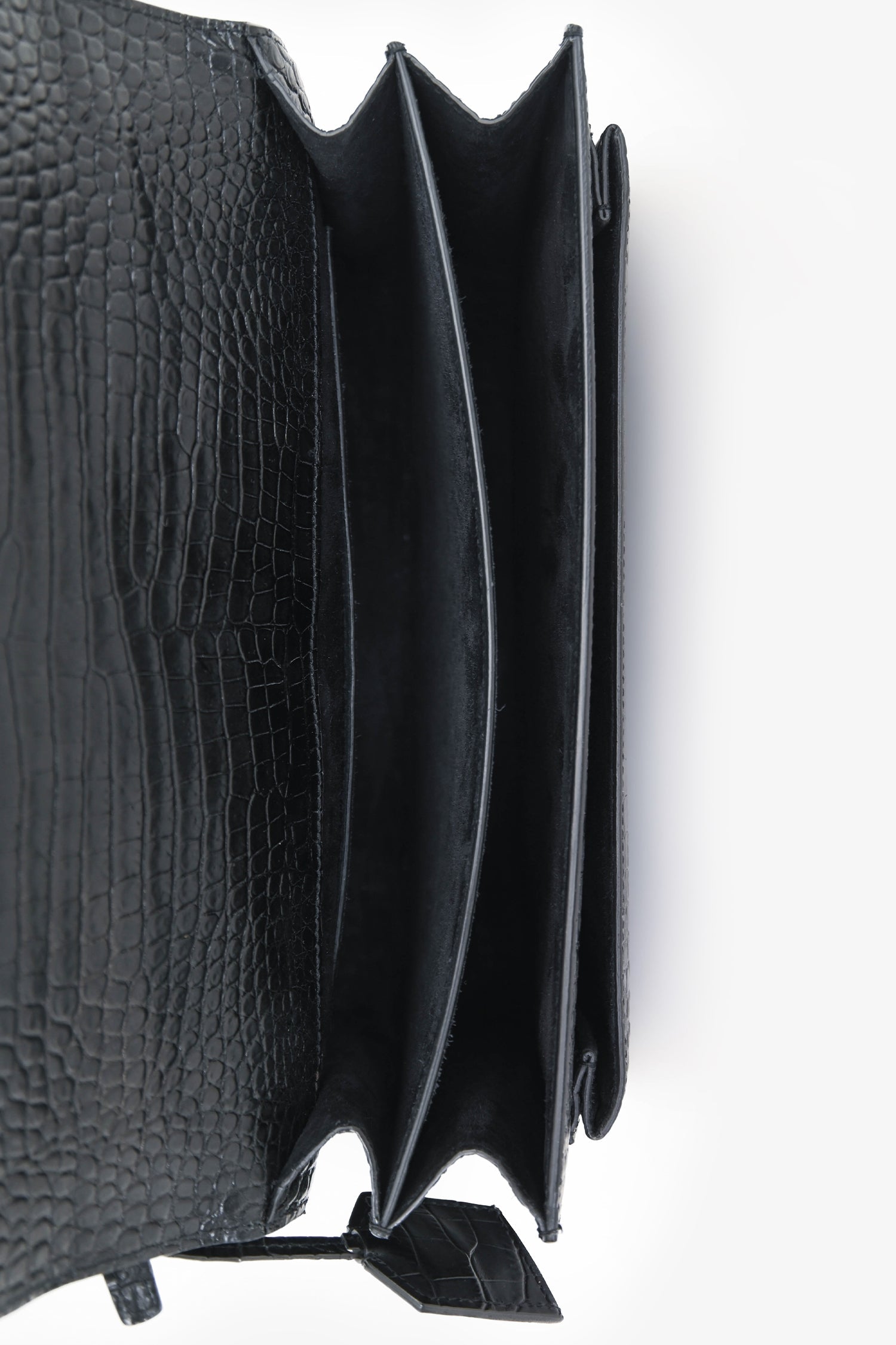 Yves Saint Laurent Black Embossed Croc Leather Medium Sunset Shoulder Bag