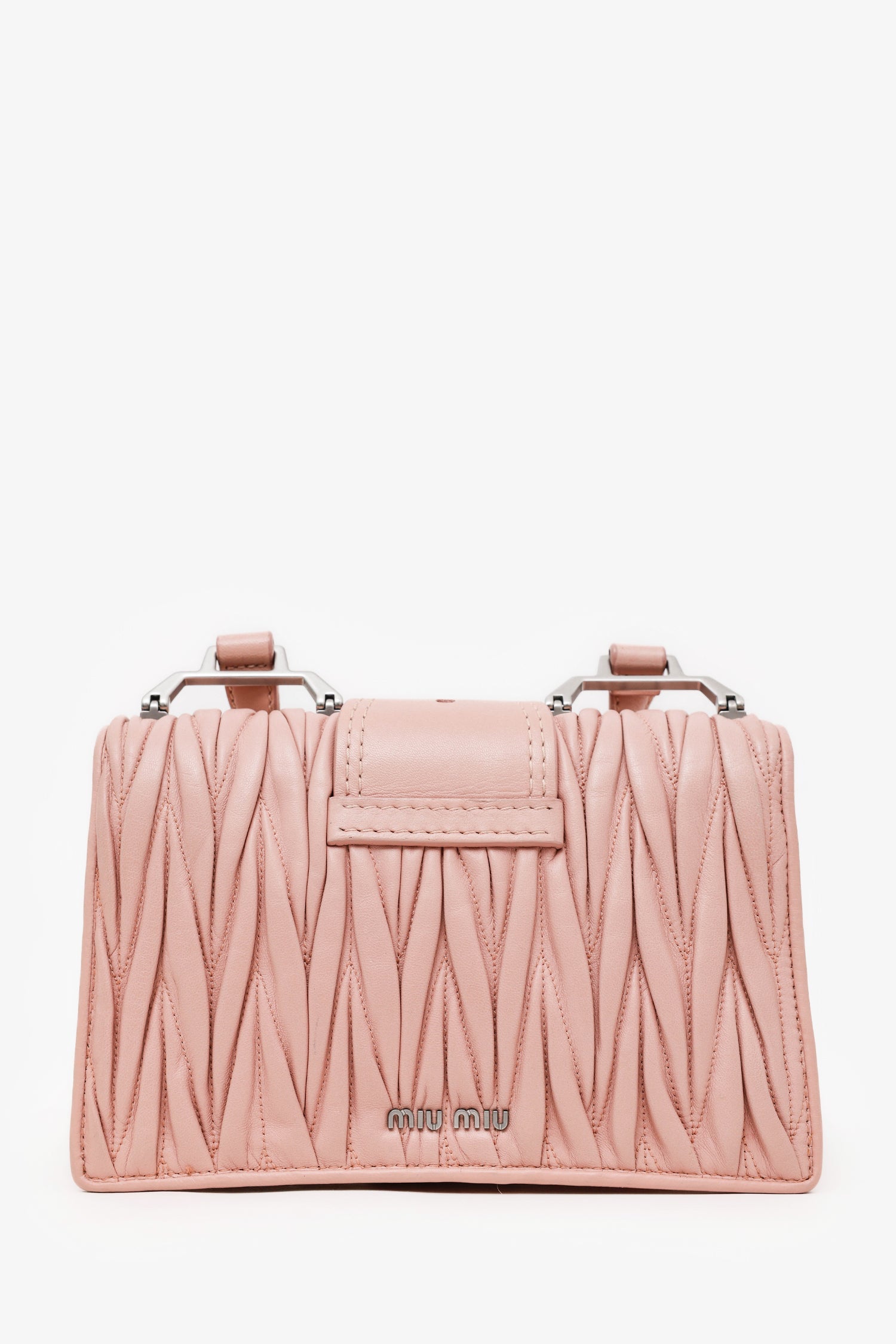 Miu Miu Pink Matelasse Leather Lady Jeweled Buckle Chain Shoulder Bag