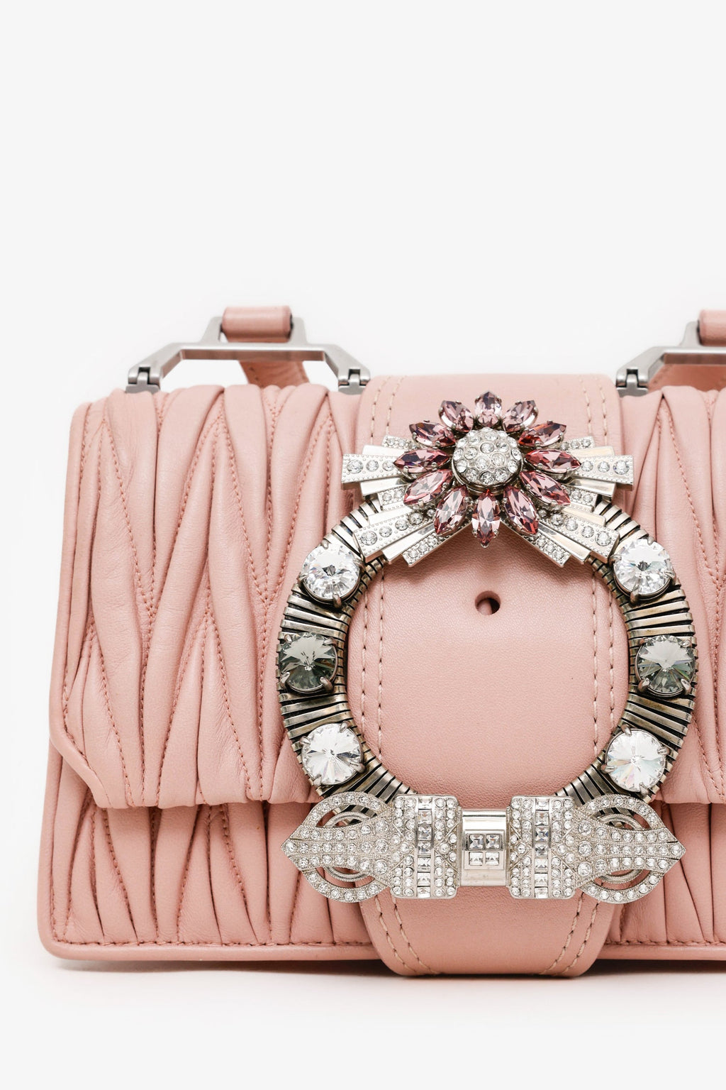 Miu Miu Pink Matelasse Leather Lady Jeweled Buckle Chain Shoulder Bag