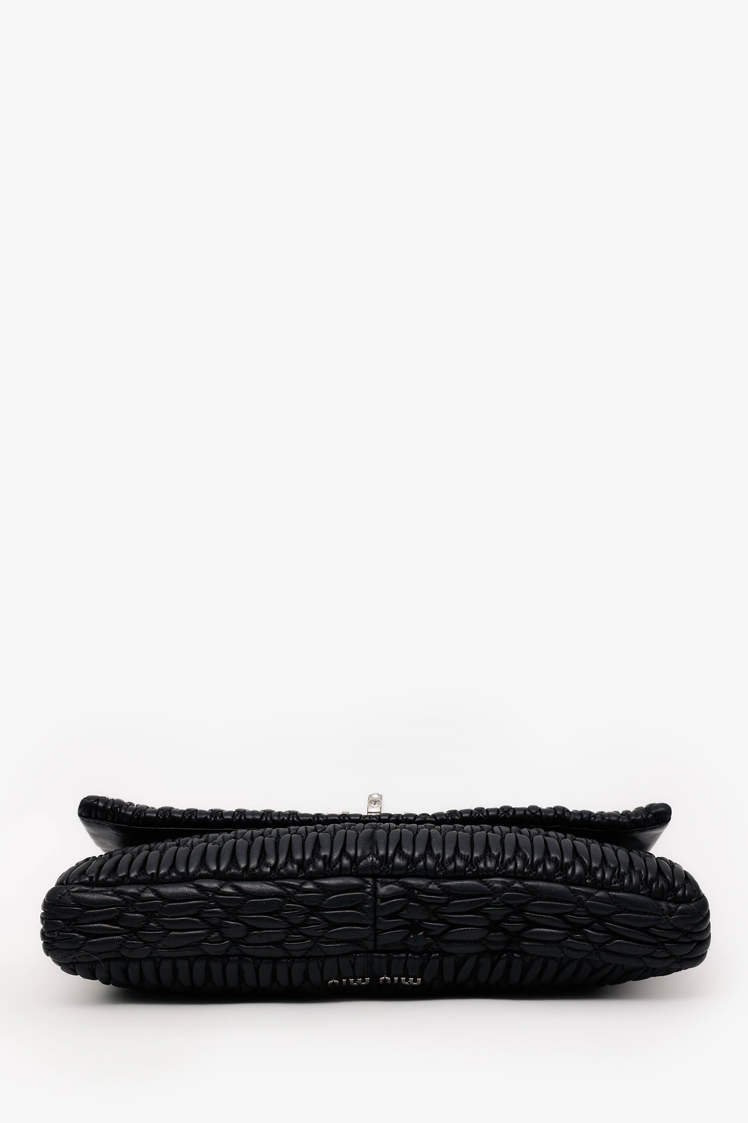 Miu Miu Black Matelasse Nappa Leather Crystal Embellished Shoulder Bag With Strap