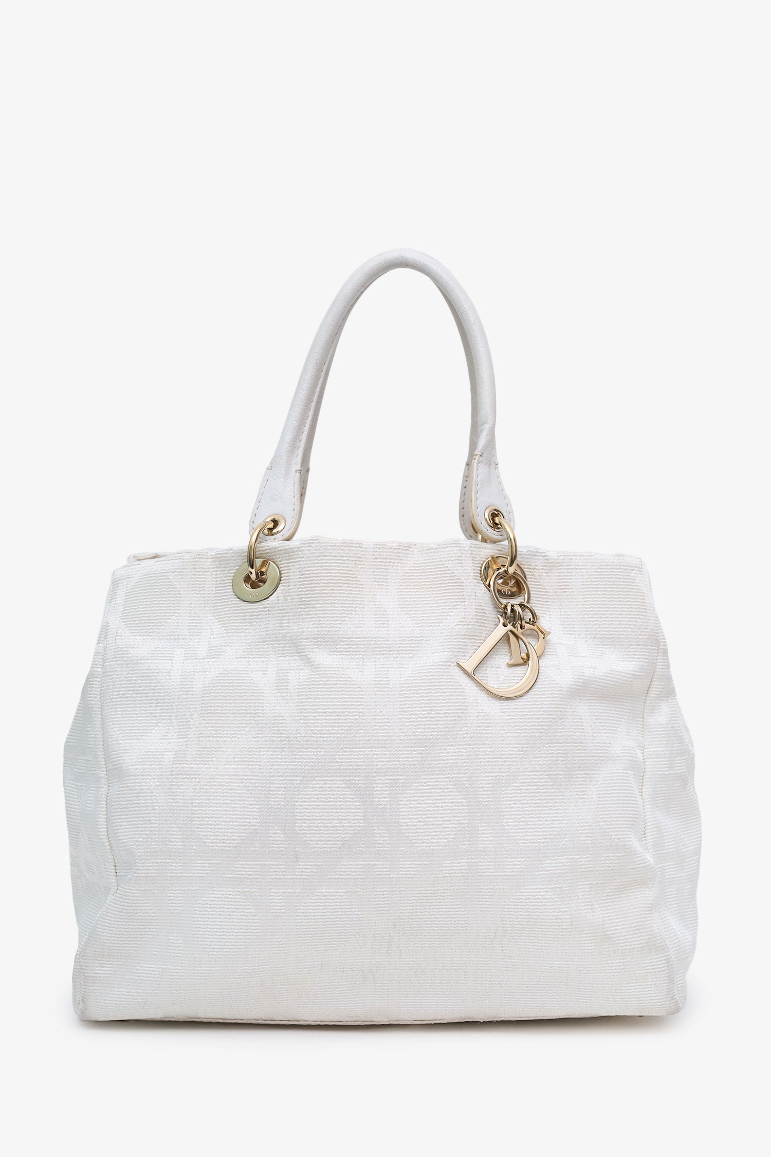 Christian Dior 2007 White Cannage Jacquard Canvas Lady Dior Tote