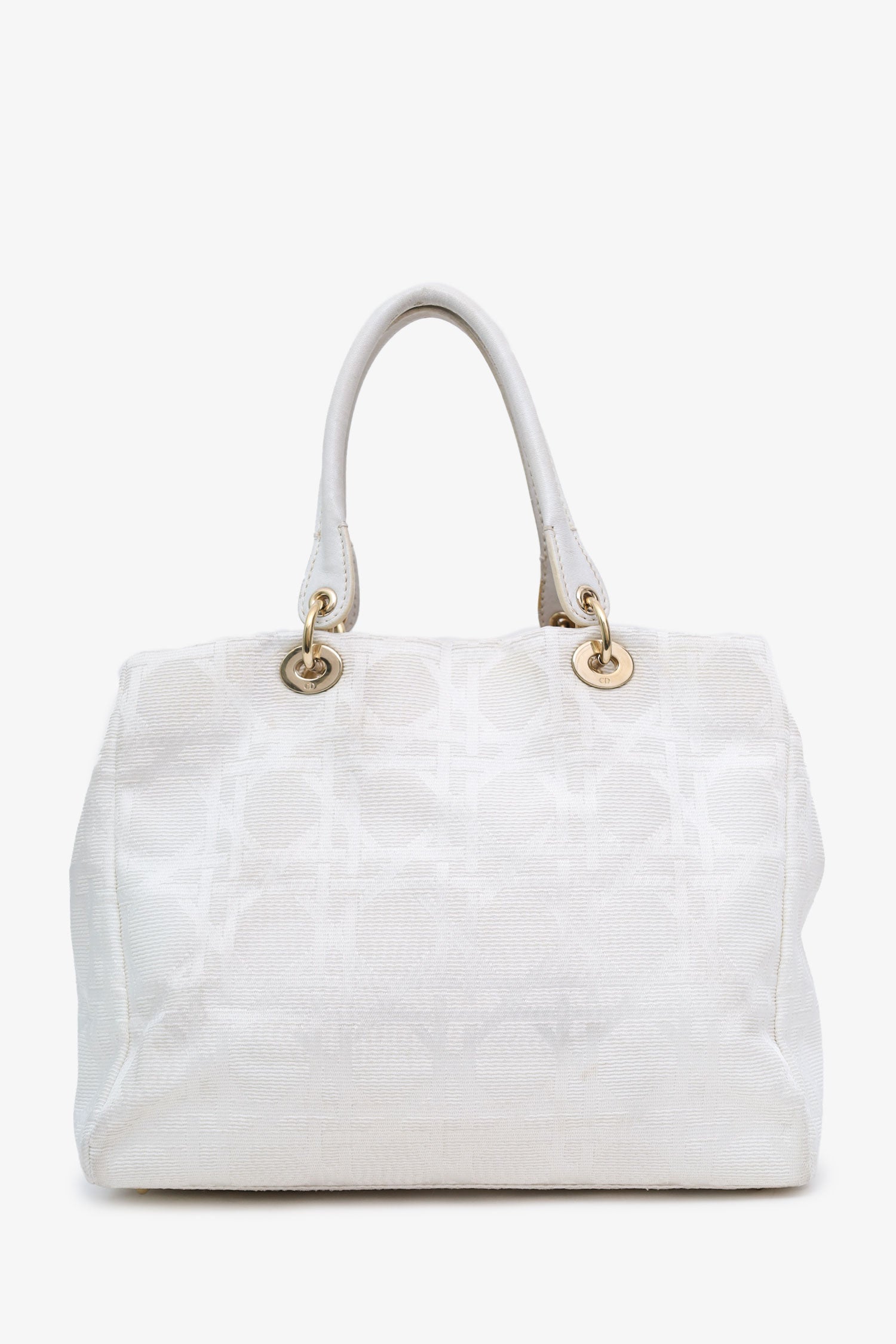 Christian Dior 2007 White Cannage Jacquard Canvas Lady Dior Tote