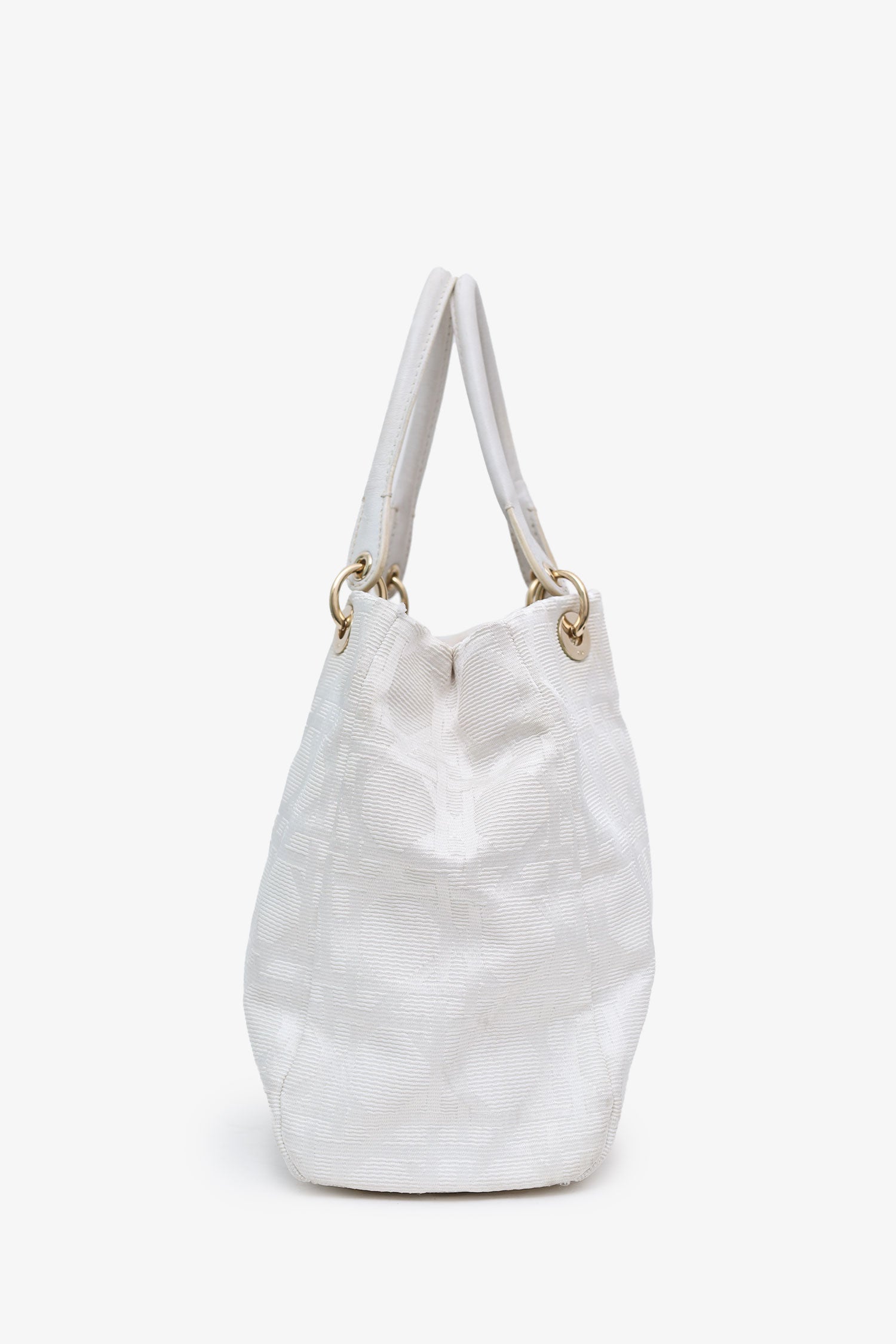 Christian Dior 2007 White Cannage Jacquard Canvas Lady Dior Tote