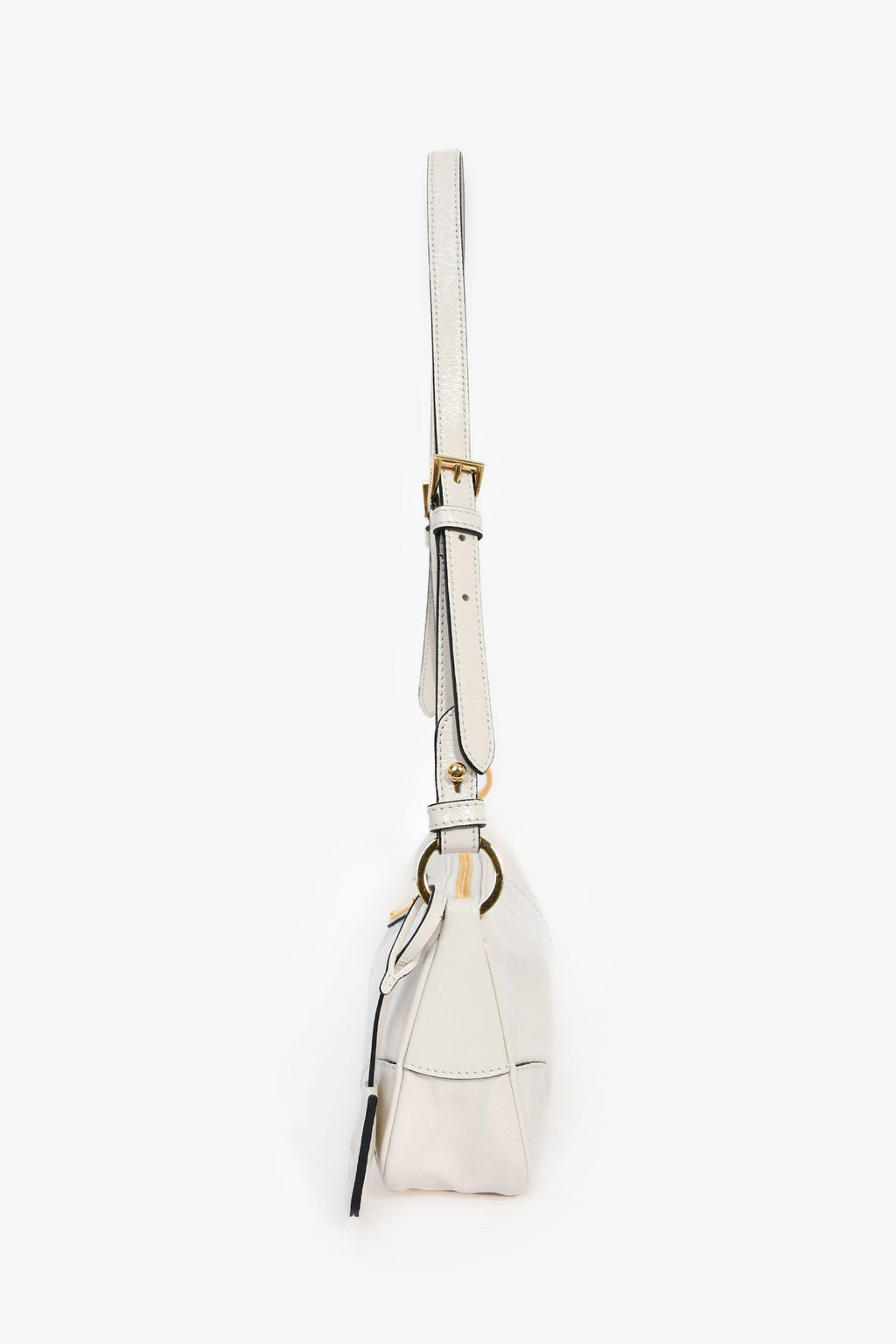 Prada White Leather 'Re-Edition 2002' Medium Shoulder Bag With Chain