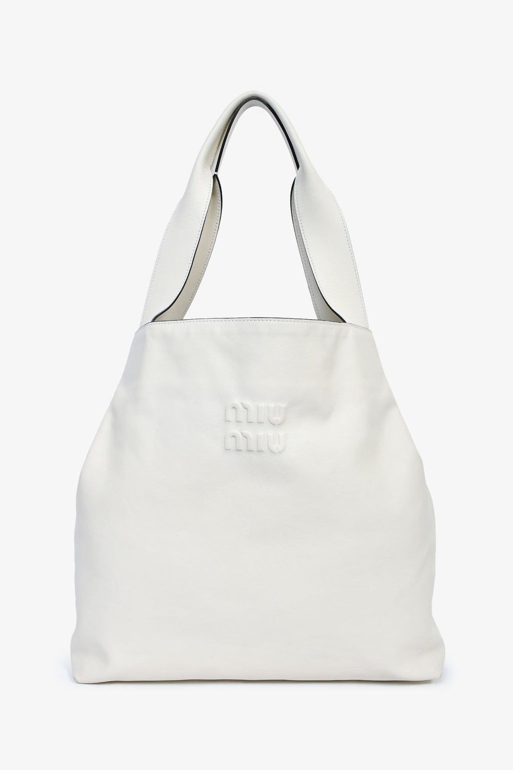 Miu Miu White Leather Logo Hobo Bag