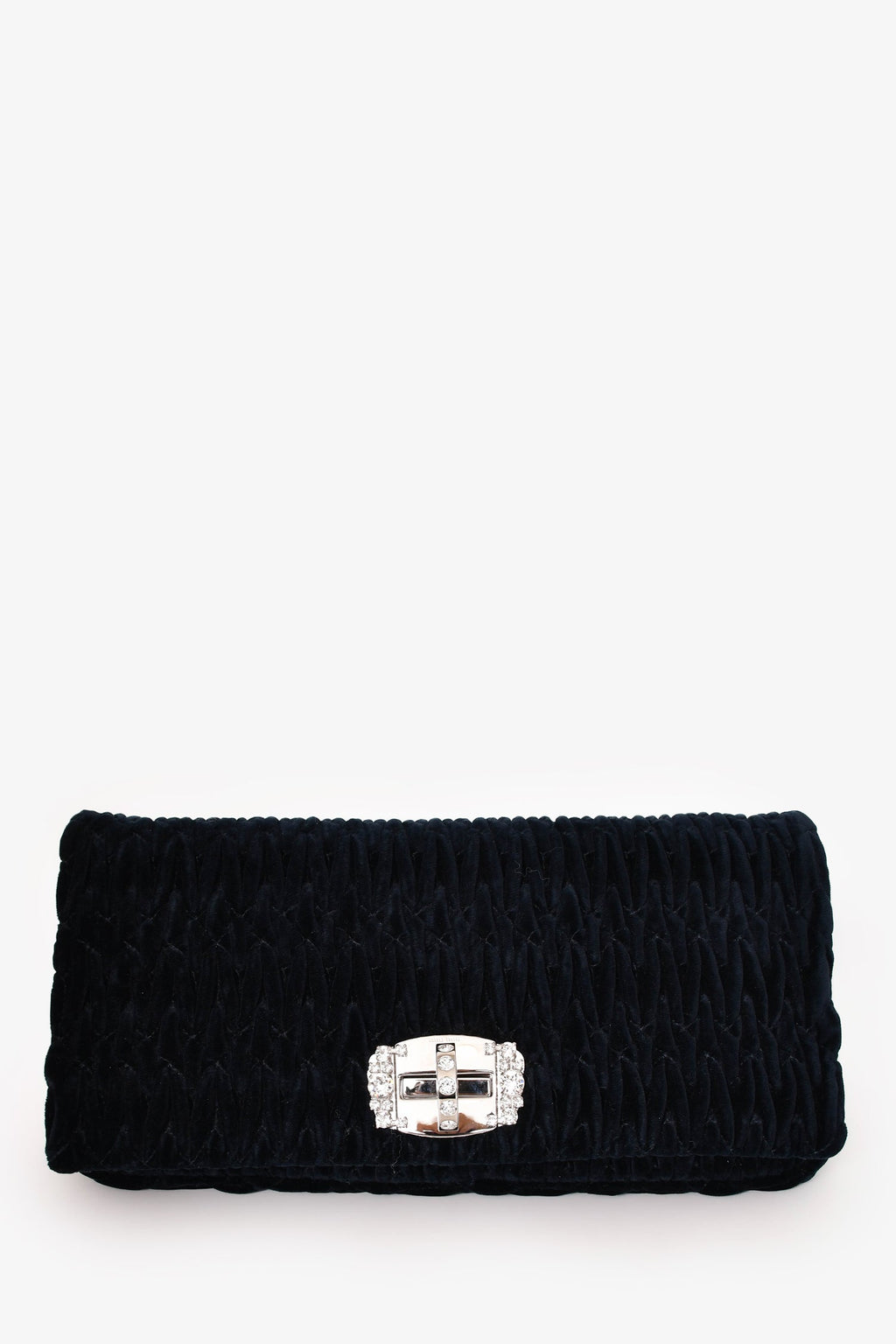 Miu Miu Navy Velvet Matelasse Crystal Flap Shoulder Bag with Strap
