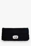 Miu Miu Navy Velvet Matelasse Crystal Flap Shoulder Bag with Strap
