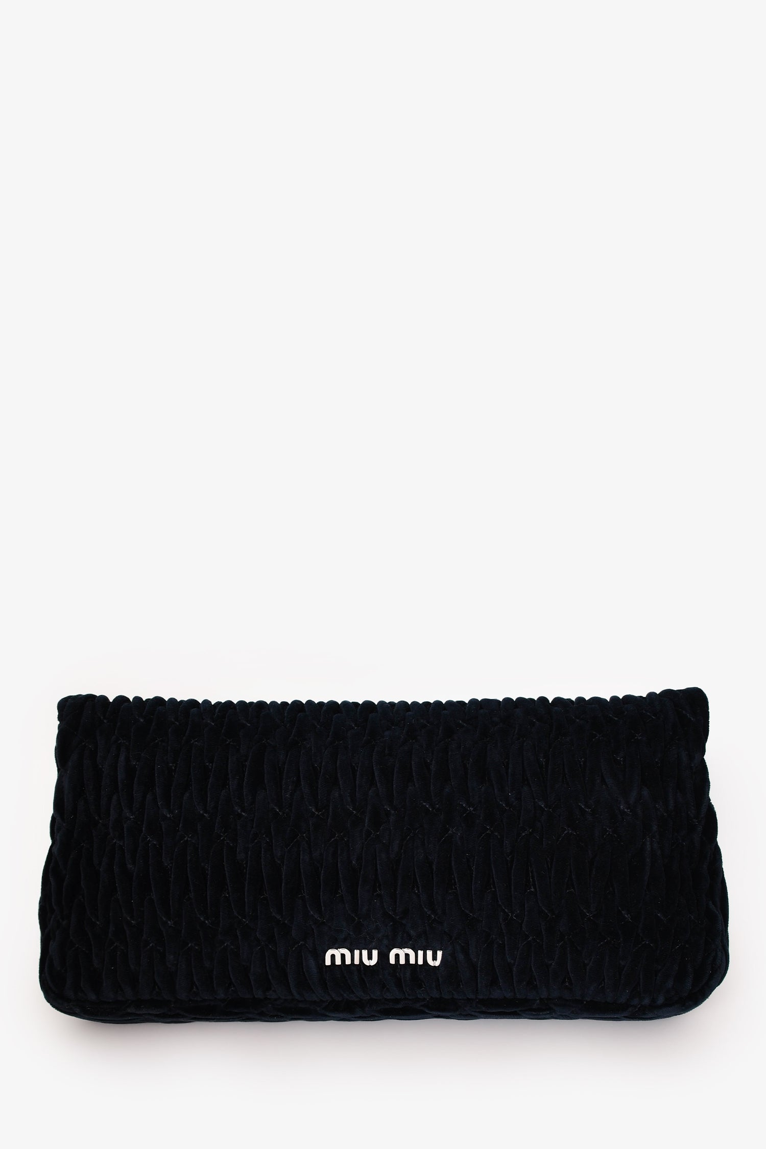 Miu Miu Navy Velvet Matelasse Crystal Flap Shoulder Bag with Strap
