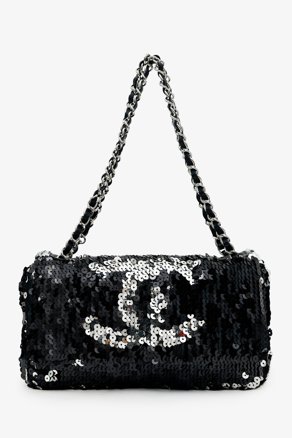 Pre-Loved Chanel™ 2008-09 Black/Silver Sequin Flap CC Logo Shoulder Bag