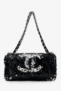 Pre-Loved Chanel™ 2008-09 Black/Silver Sequin Flap CC Logo Shoulder Bag