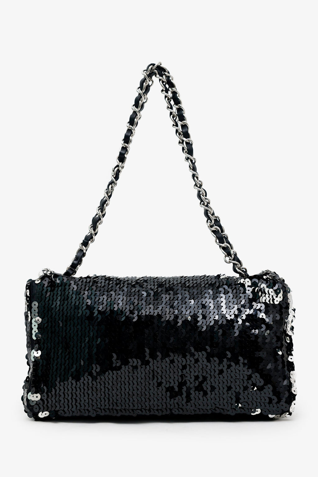 Pre-Loved Chanel™ 2008-09 Black/Silver Sequin Flap CC Logo Shoulder Bag