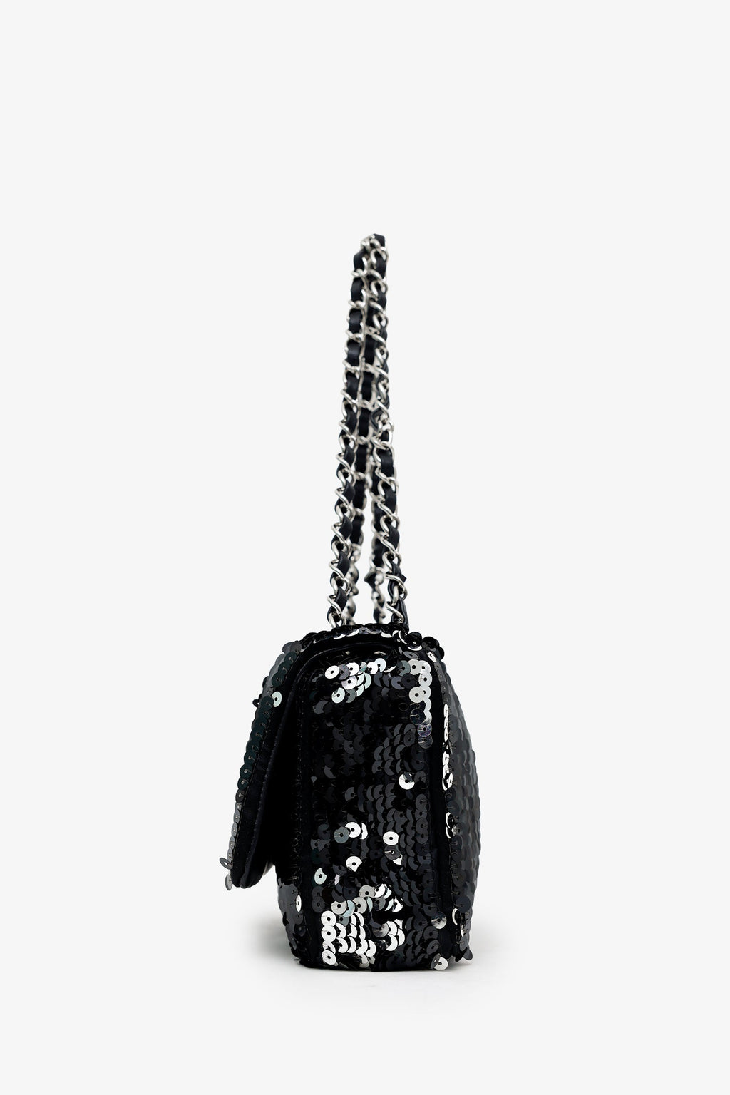 Pre-Loved Chanel™ 2008-09 Black/Silver Sequin Flap CC Logo Shoulder Bag