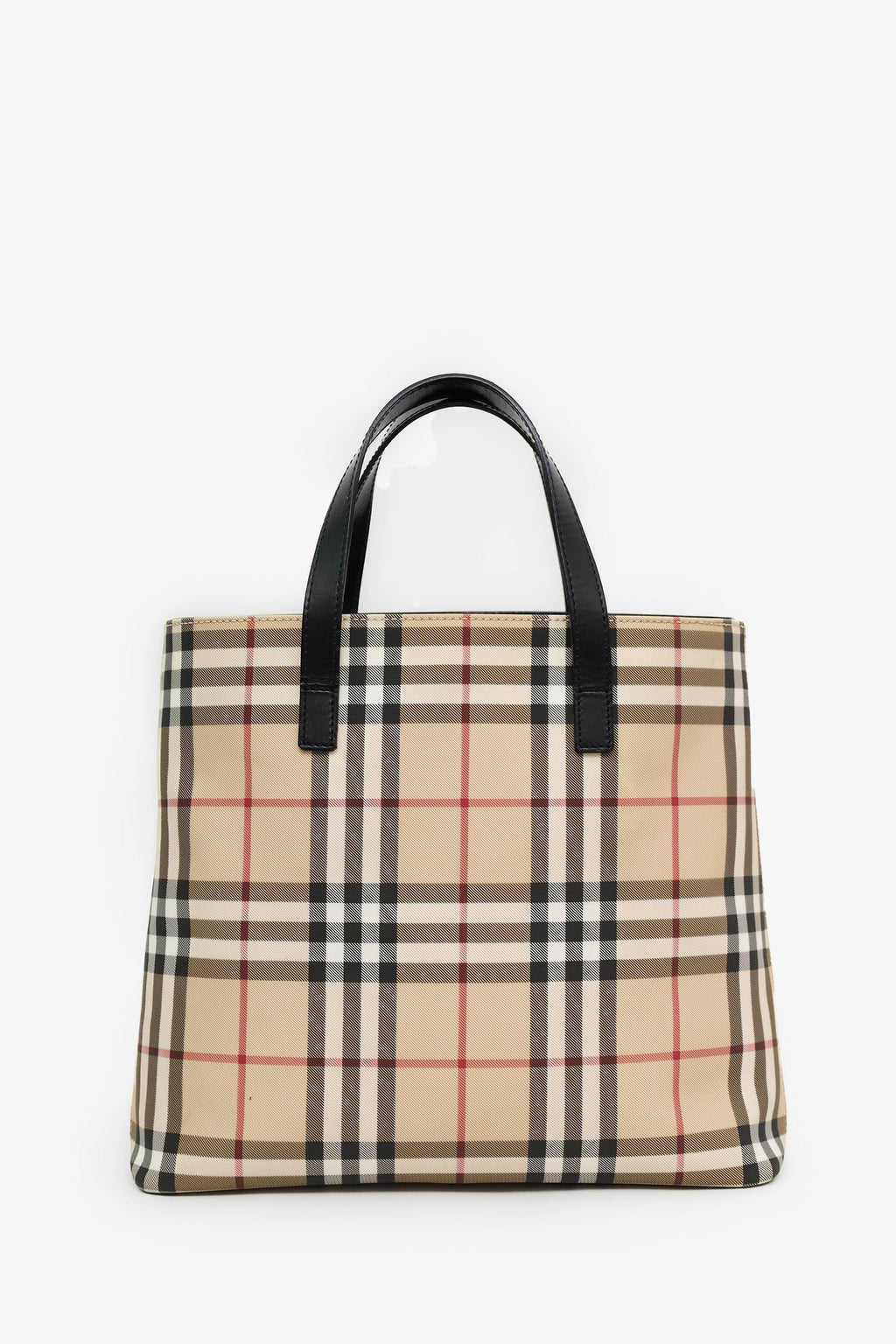Burberry Beige Tartan Patterned Coated Leather Tote