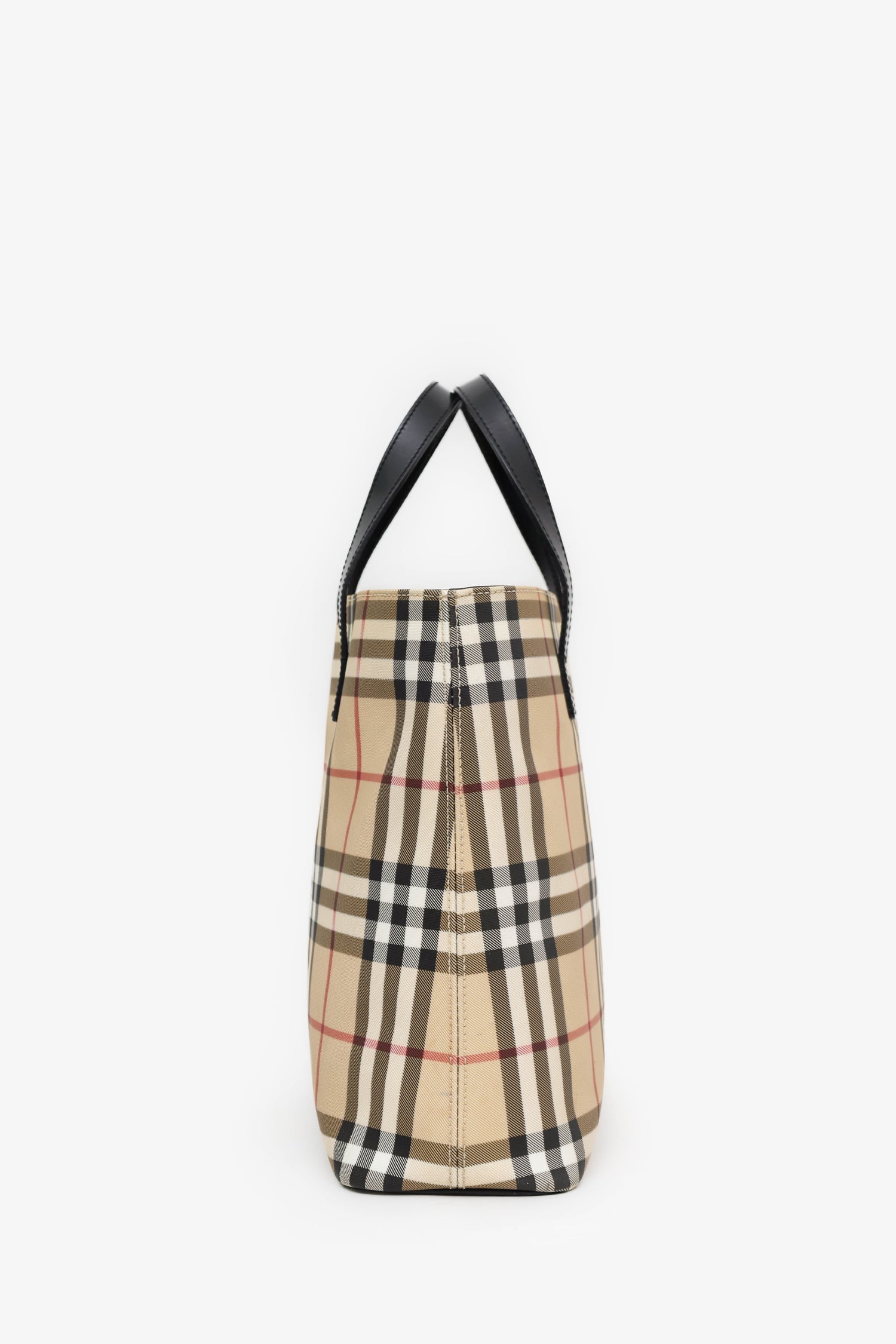 Burberry Beige Tartan Patterned Coated Leather Tote