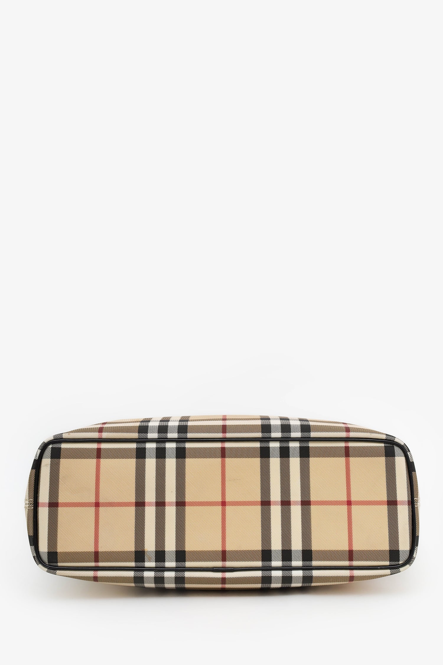 Burberry Beige Tartan Patterned Coated Leather Tote