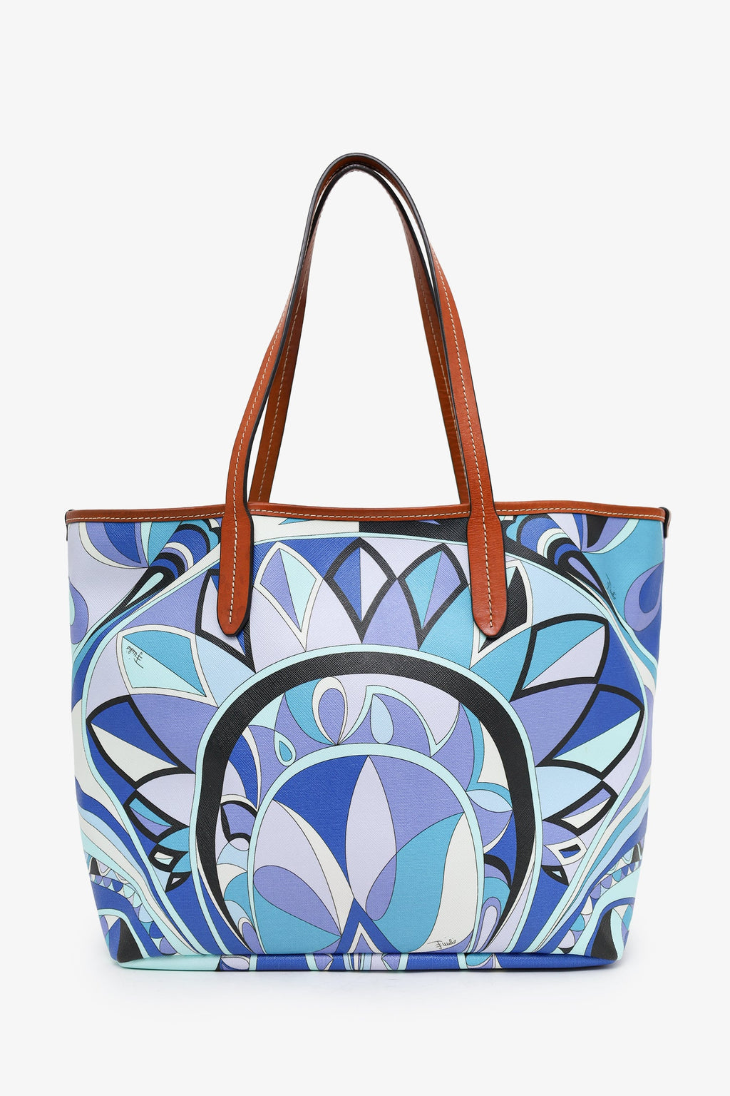 Emilio Pucci Blue Leather Printed Tote Bag