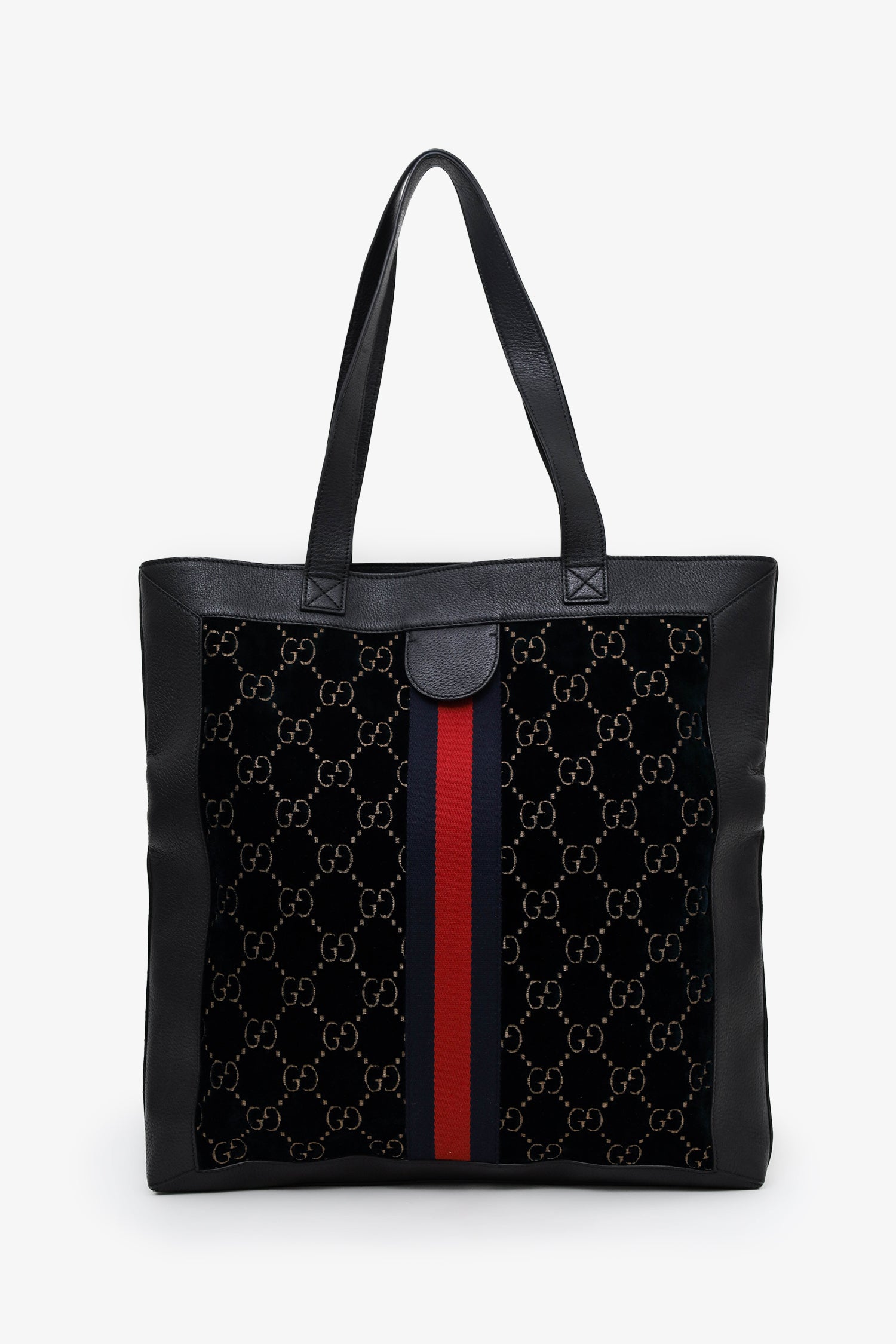 Gucci Black/Dark Green Velvet/Leather Ophidia Shopper Tote