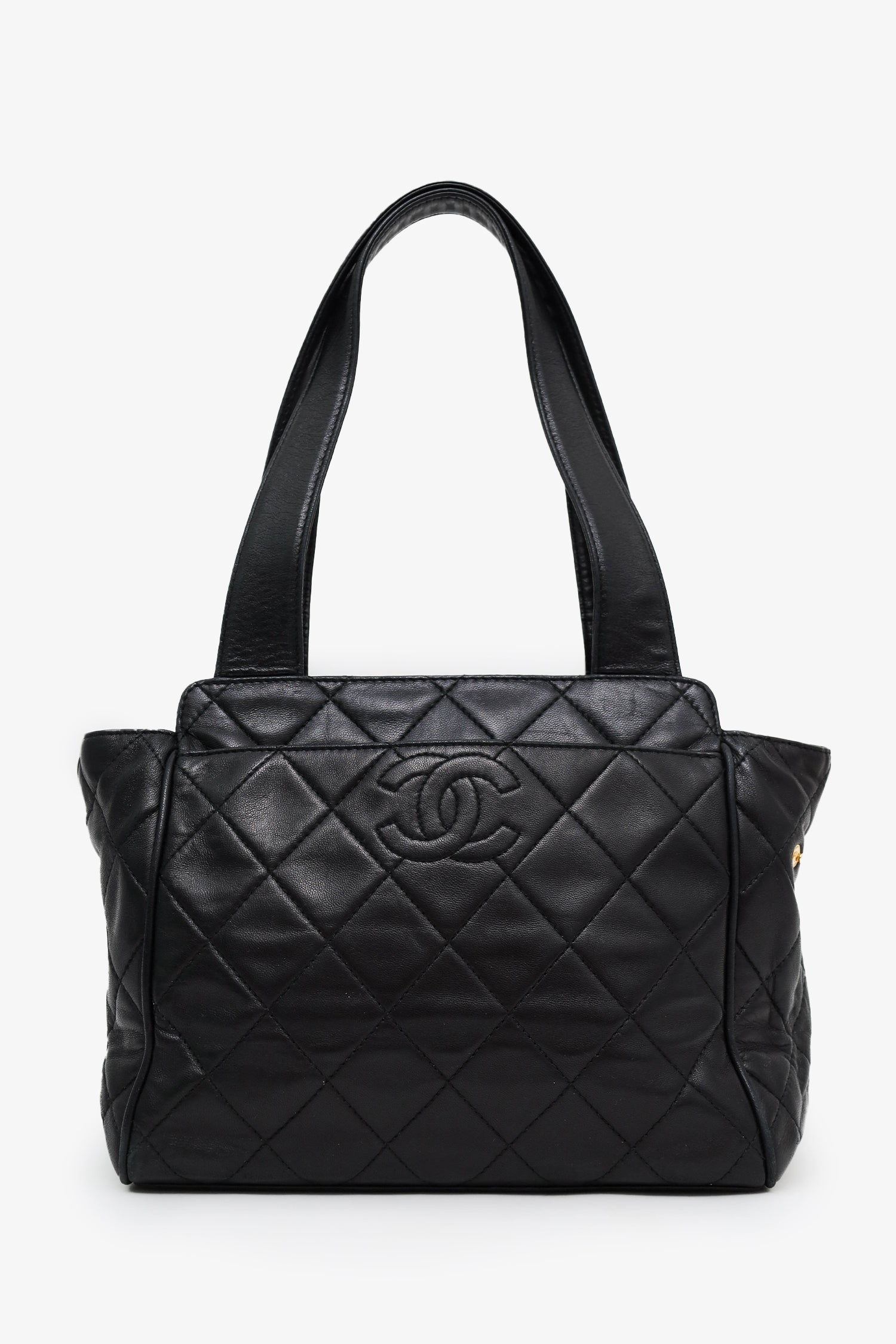 Pre-Loved Chanel™ 1996-97 Black Quilted Lambskin CC Mini Shopper Tote
