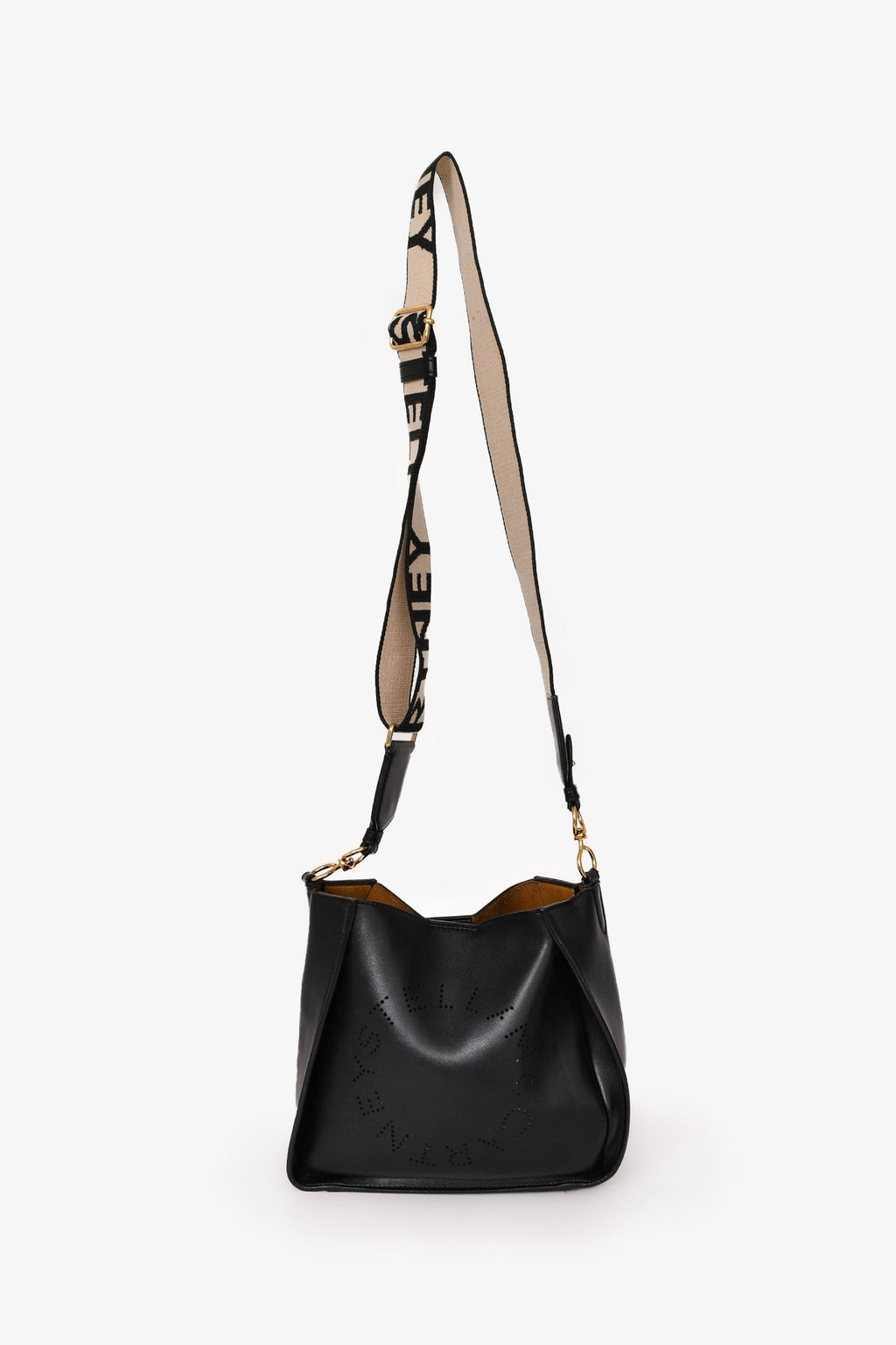Stella McCartney Black Smooth Pleather Logo Square Crossbody Bag