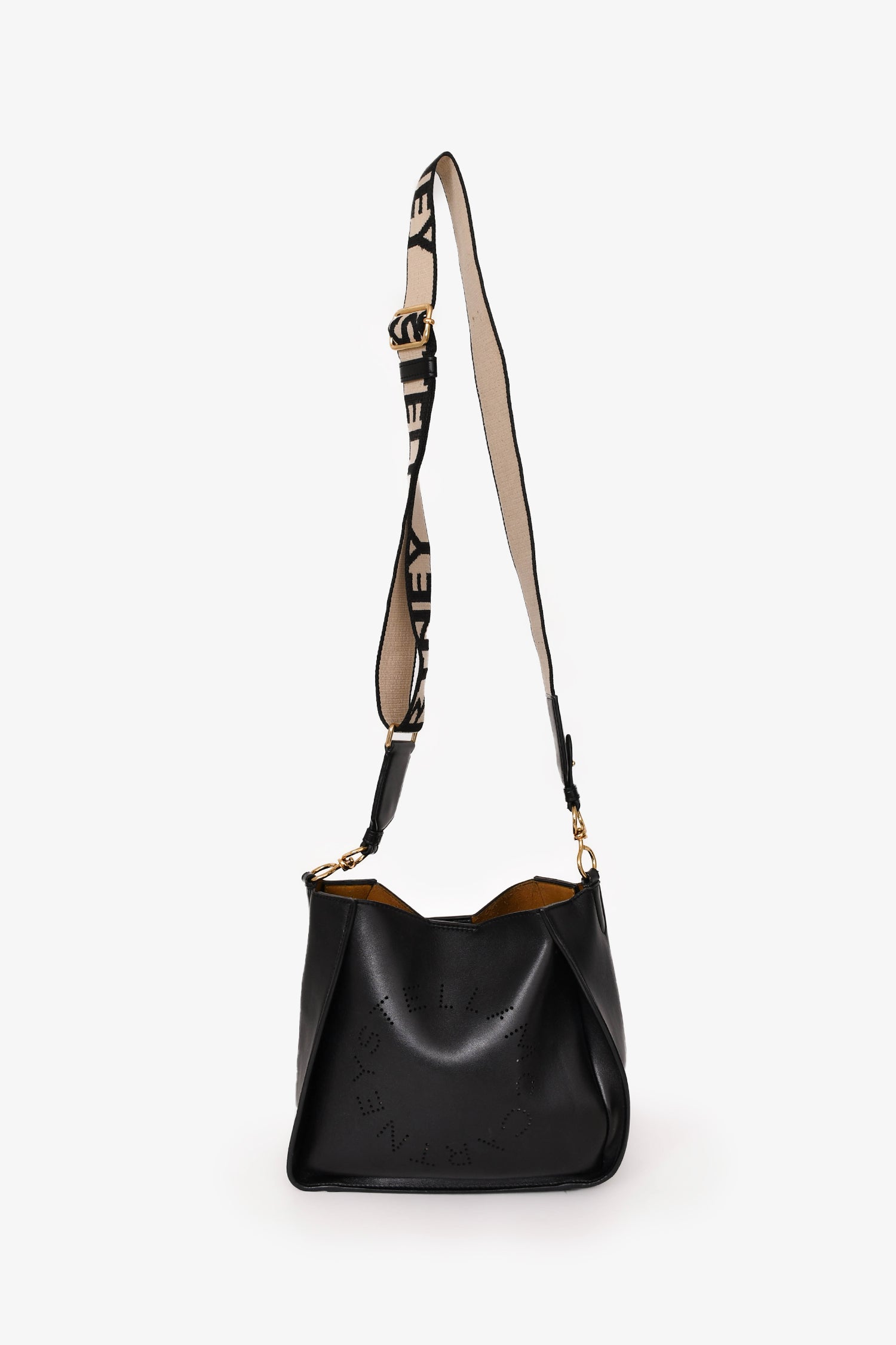Stella McCartney Black Smooth Pleather Logo Square Crossbody Bag