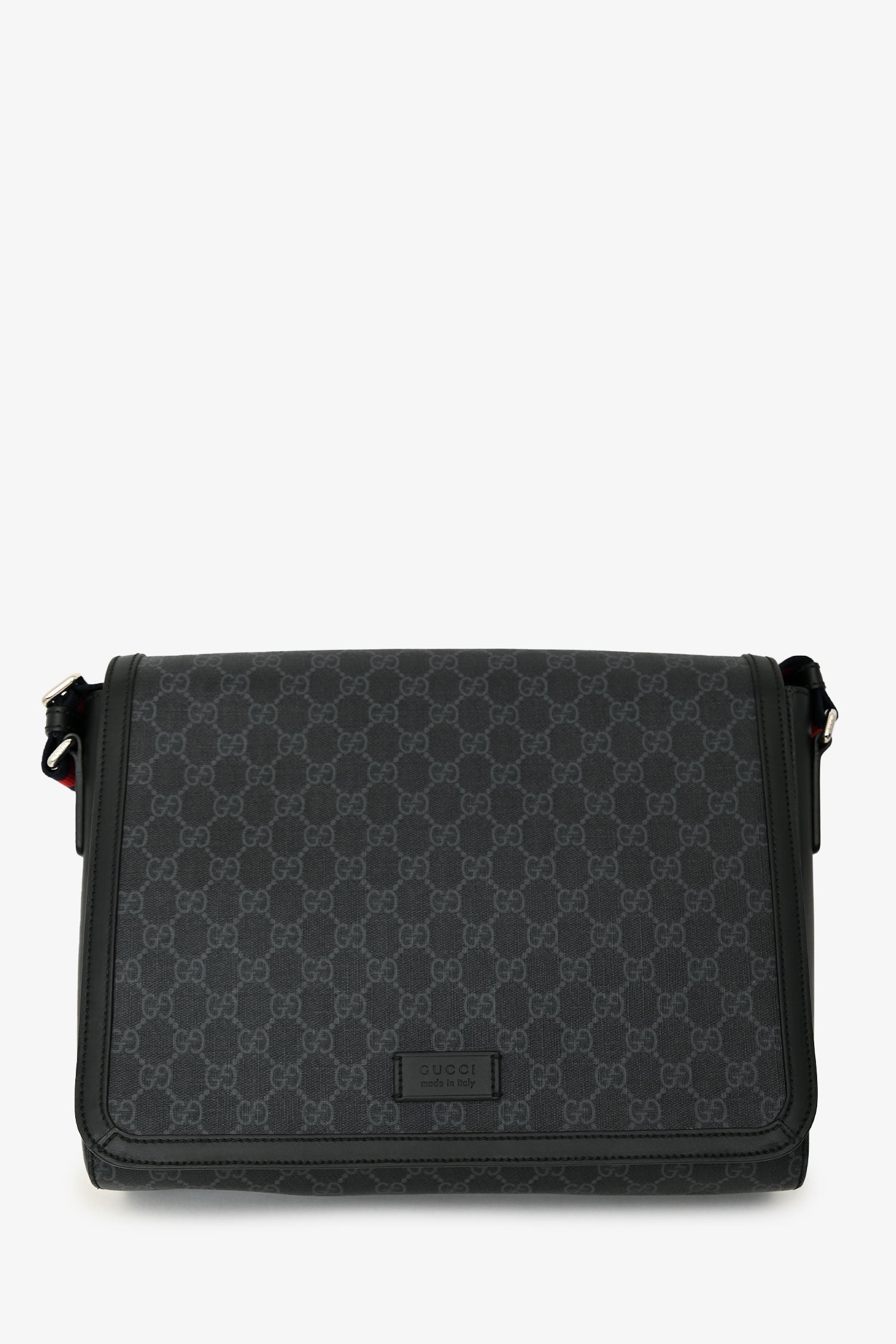 Gucci Black GG Cupreme Flap Web Strap Messenger Bag