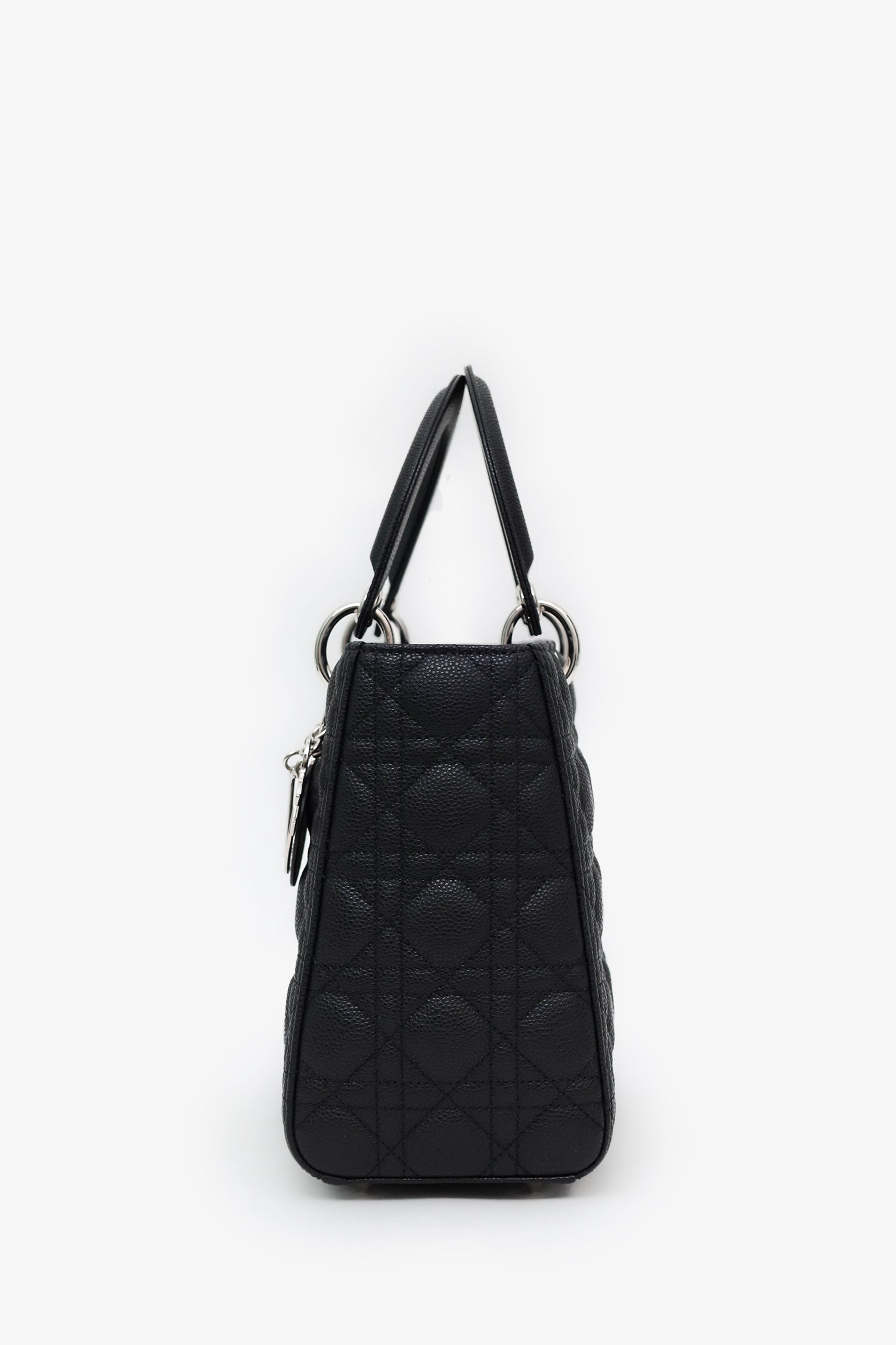Christian Dior 2023 Black Grained Cannage Calfskin Medium Lady Dior Bag With Strap