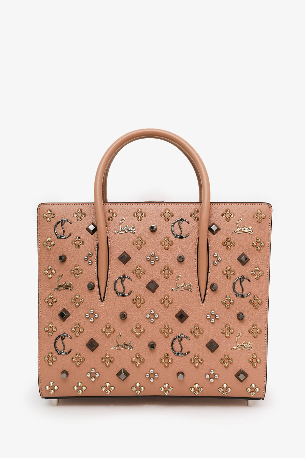 Christian Louboutin Blush Studded Leather Medium Paloma Top Handle With Strap