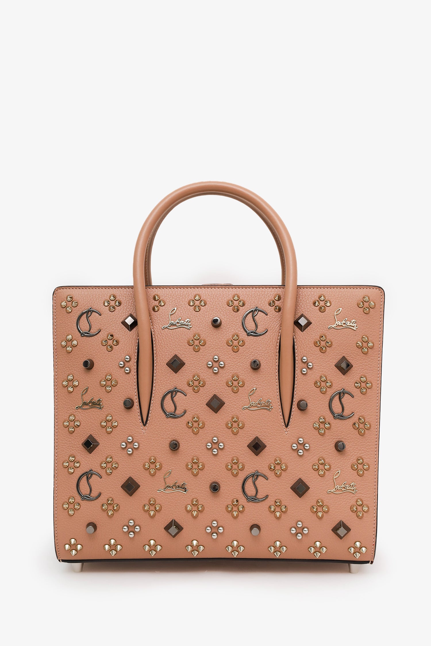 Christian Louboutin Blush Studded Leather Medium Paloma Top Handle With Strap