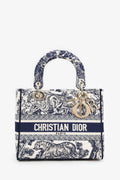 Christian Dior 2022 Navy/White Jacquard D-Lite Medium Top Handle With Strap