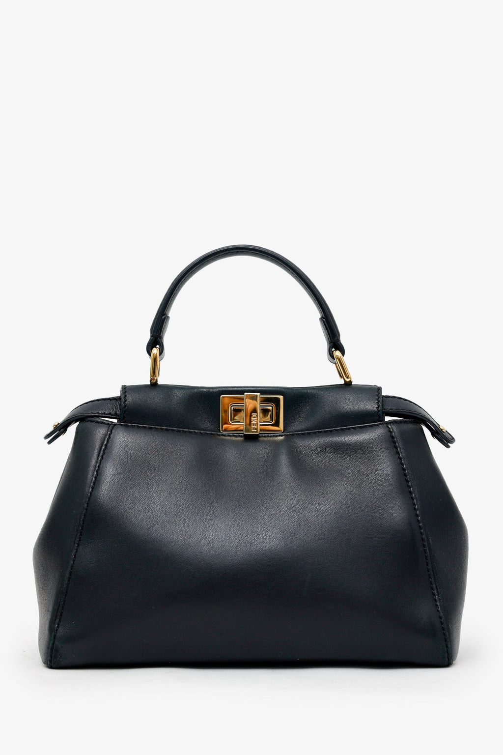 Fendi Black Soft Leather Small 'Peekaboo' Bag With Strap