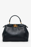 Fendi Black Soft Leather Small 'Peekaboo' Bag With Strap