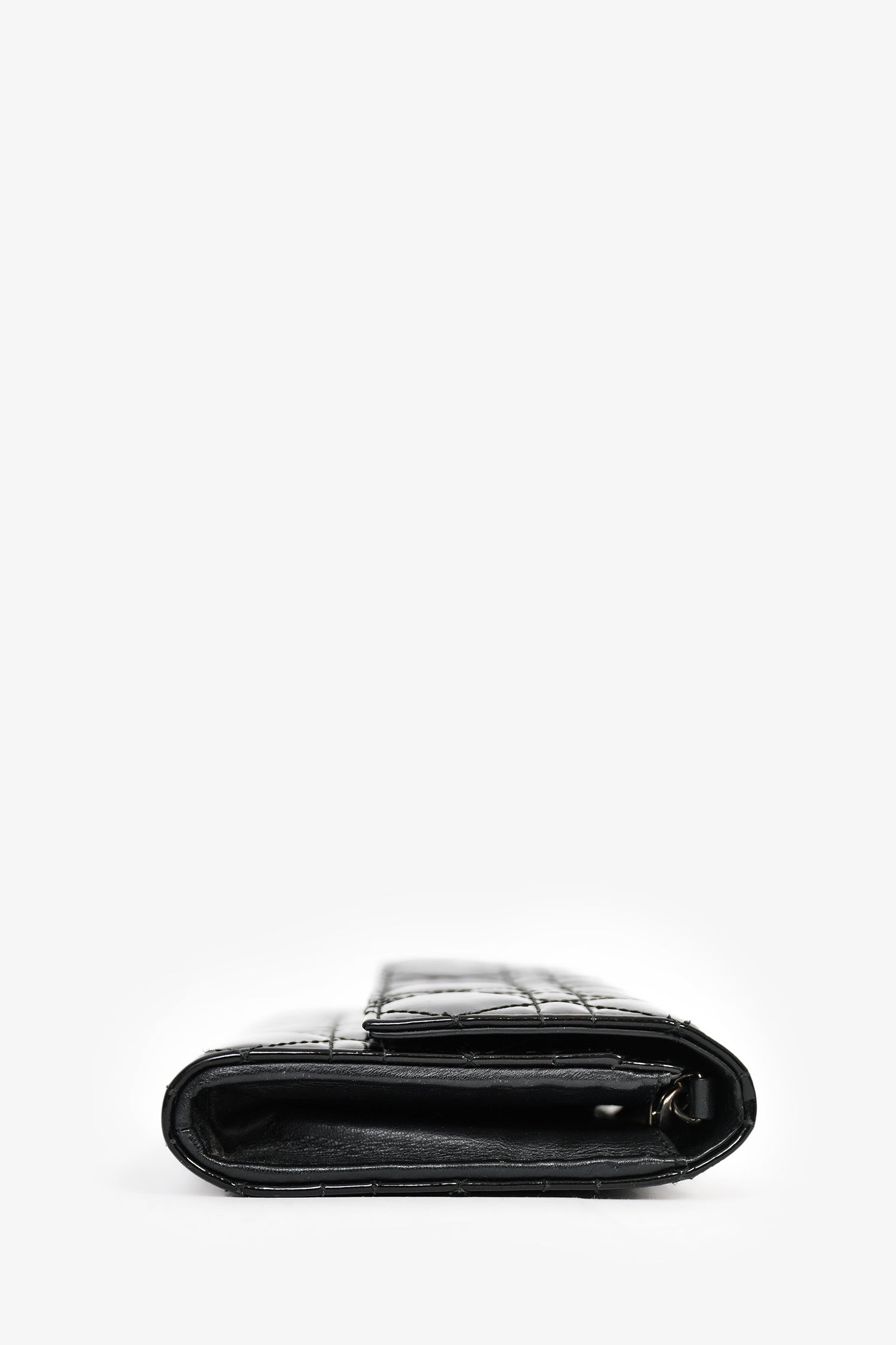 Christian Dior 2014 Black Cannage Patent Leather Lady Wallet On Chain