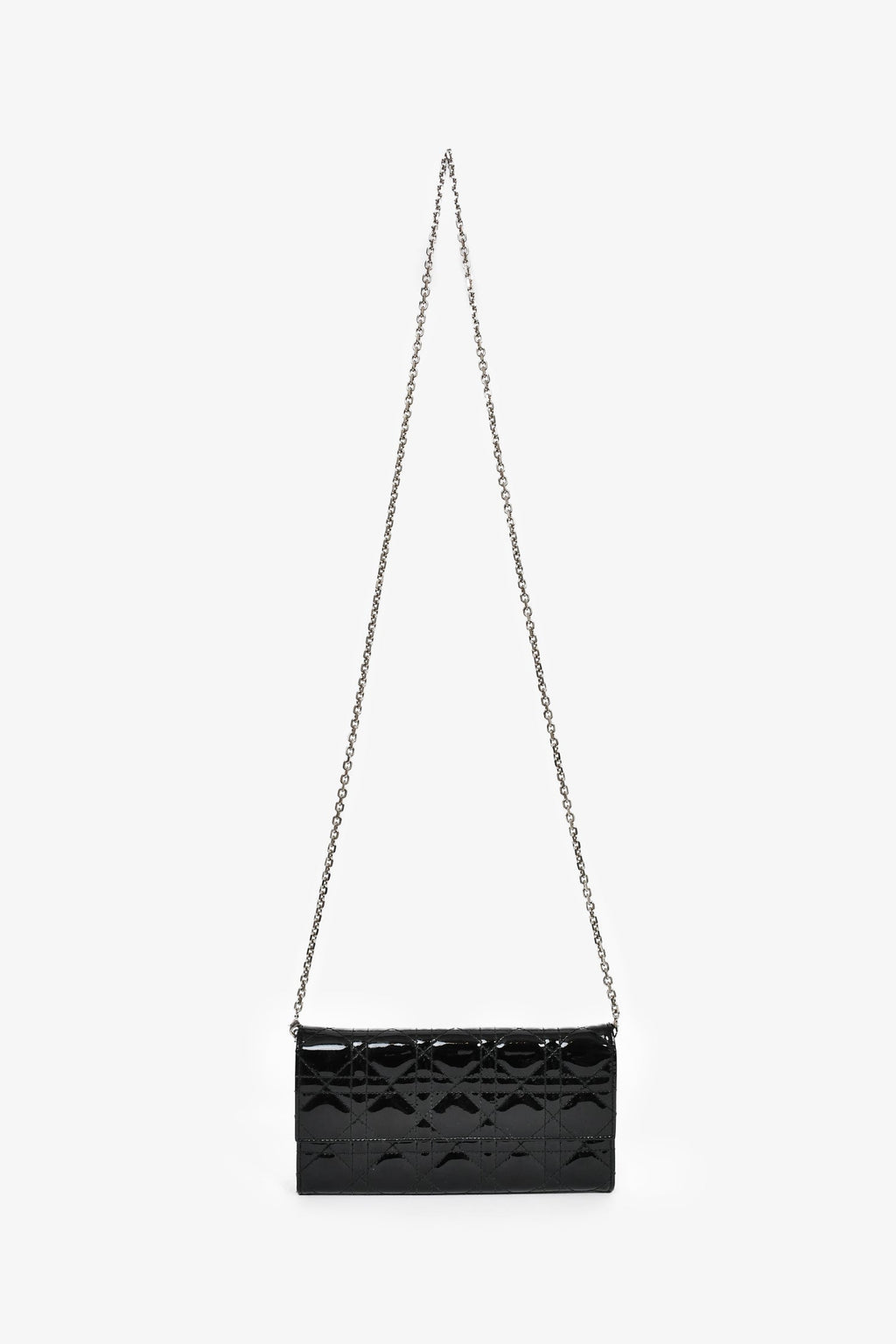 Christian Dior 2014 Black Cannage Patent Leather Lady Wallet On Chain