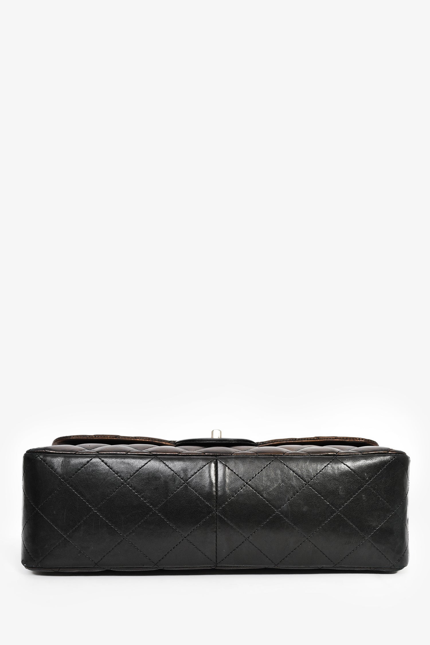 Pre-Loved Chanel™ 2009/2010 Brown/Black Lambskin Leather Metallic Single Flap Jumbo Bag
