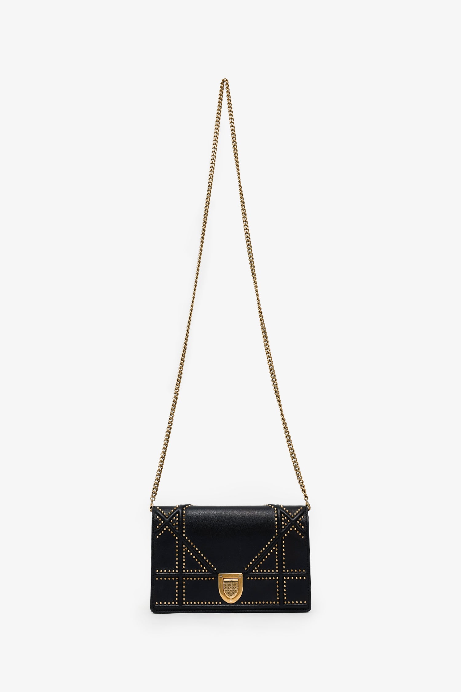 Christian Dior 2018 Black Leather Studded Diorama Wallet On Chain
