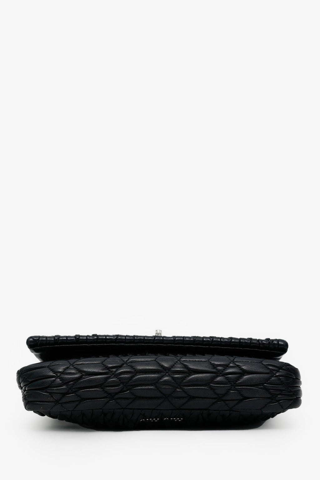 Miu Miu Black Matelasse Nappa Leather Crystal Embellished Shoulder Bag With Strap
