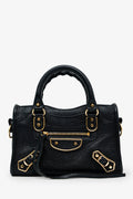 Balenciaga Black Leather Nano Edge City Bag GHW With Strap