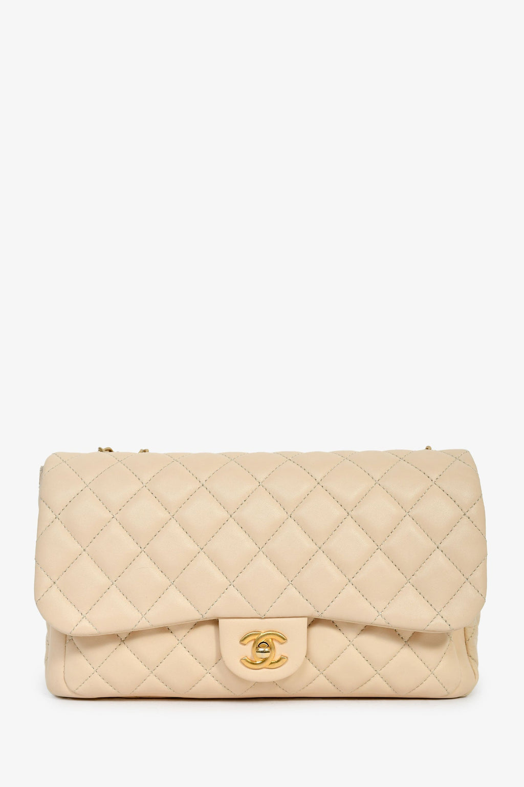 Pre-Loved Chanel™ 2013-14 Vanilla Beige Lambskin Quilted Flap Chain Shoulder Bag