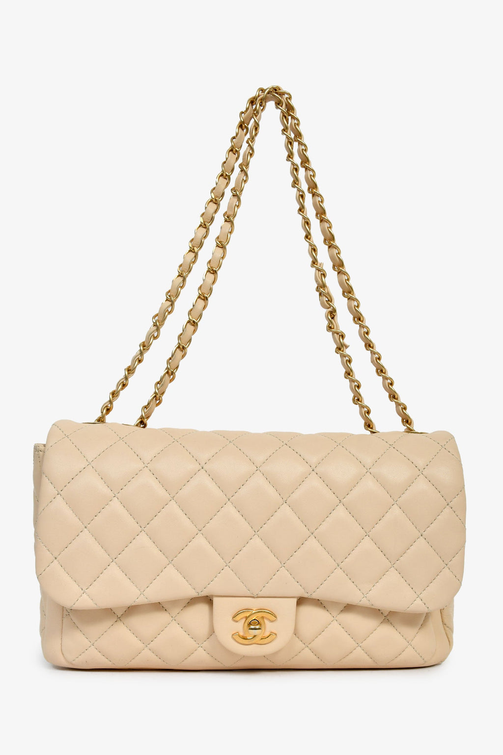 Pre-Loved Chanel™ 2013-14 Vanilla Beige Lambskin Quilted Flap Chain Shoulder Bag