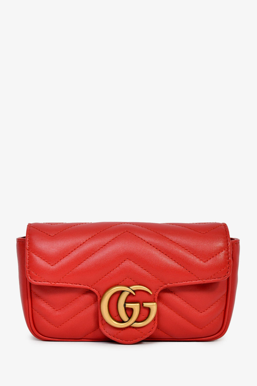 Gucci Red Leather GG Marmont Super Mini Crossbody Bag