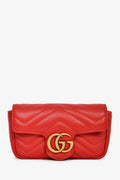 Gucci Red Leather GG Marmont Super Mini Crossbody Bag