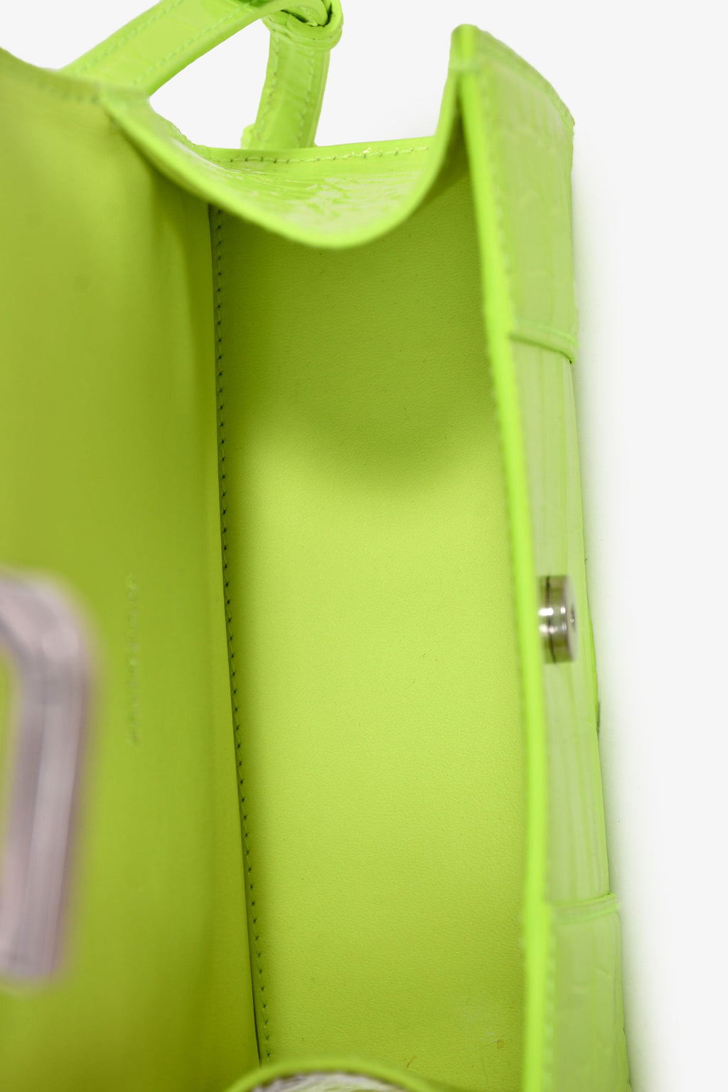 Balenciaga Neon Yellow  Croc Embossed XS Hourglass Top Handle Bag