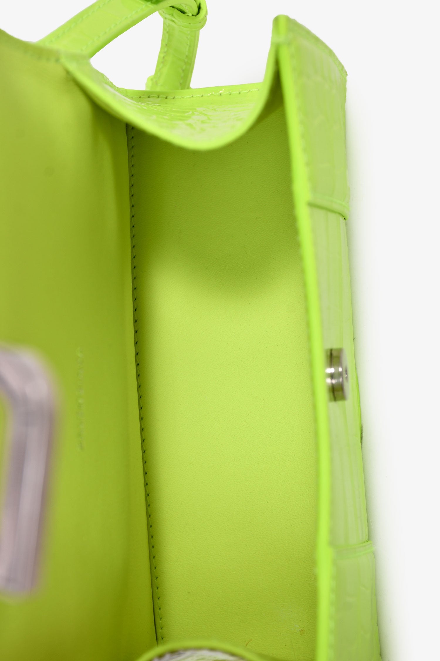 Balenciaga Neon Yellow  Croc Embossed XS Hourglass Top Handle Bag