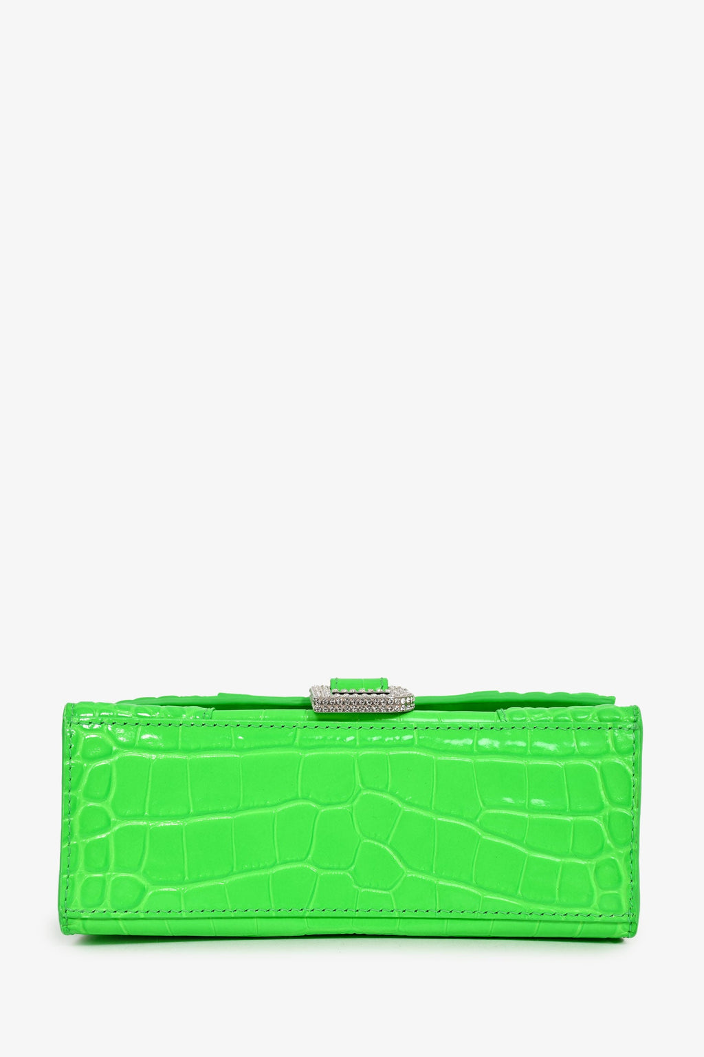 Balenciaga Green Croc Embossed Embellished XS Hourglass Top Handle Bag With Strap