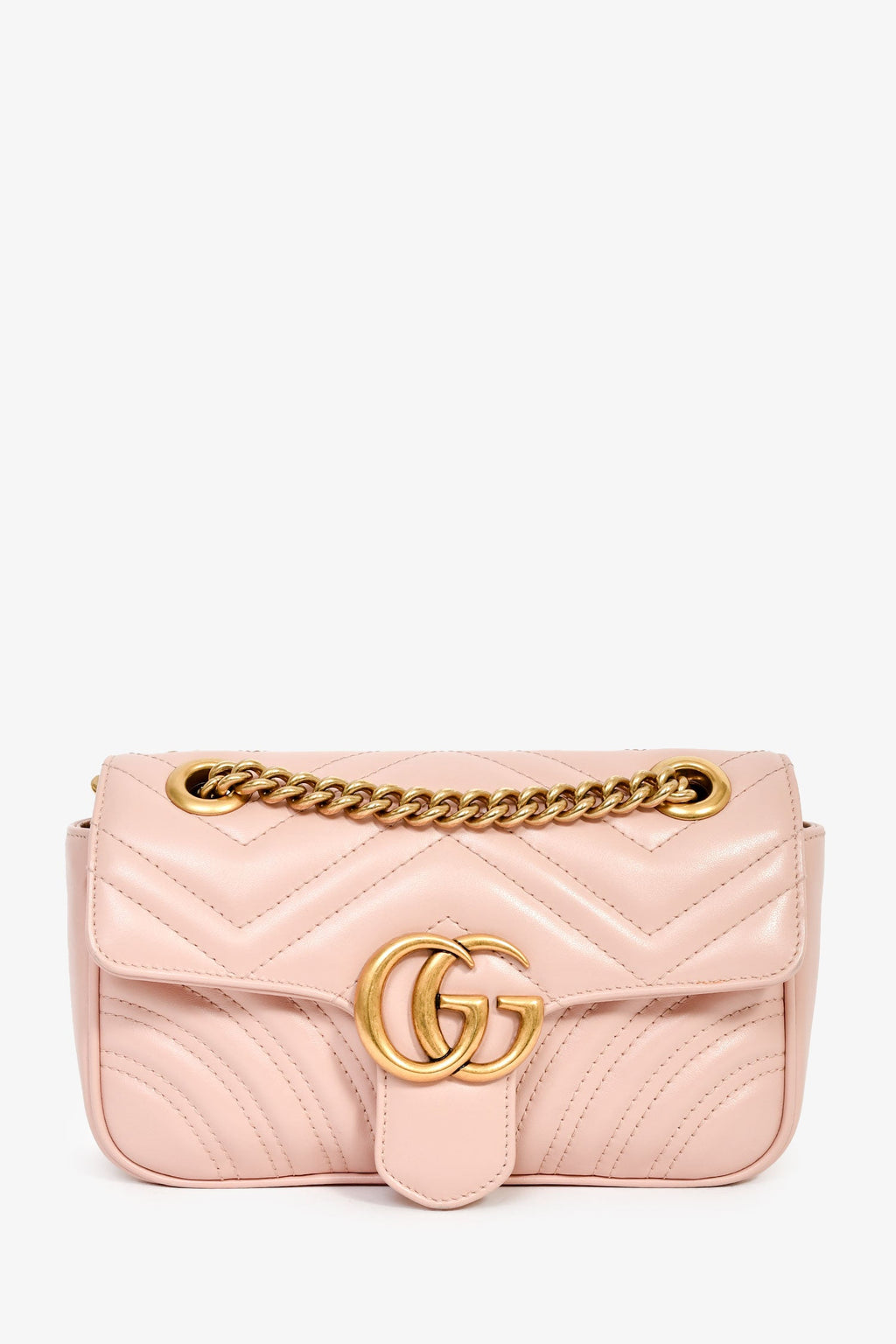 Gucci Light Pink Lambskin Matelasse Small GG Marmont Double Chain Shoulder Bag