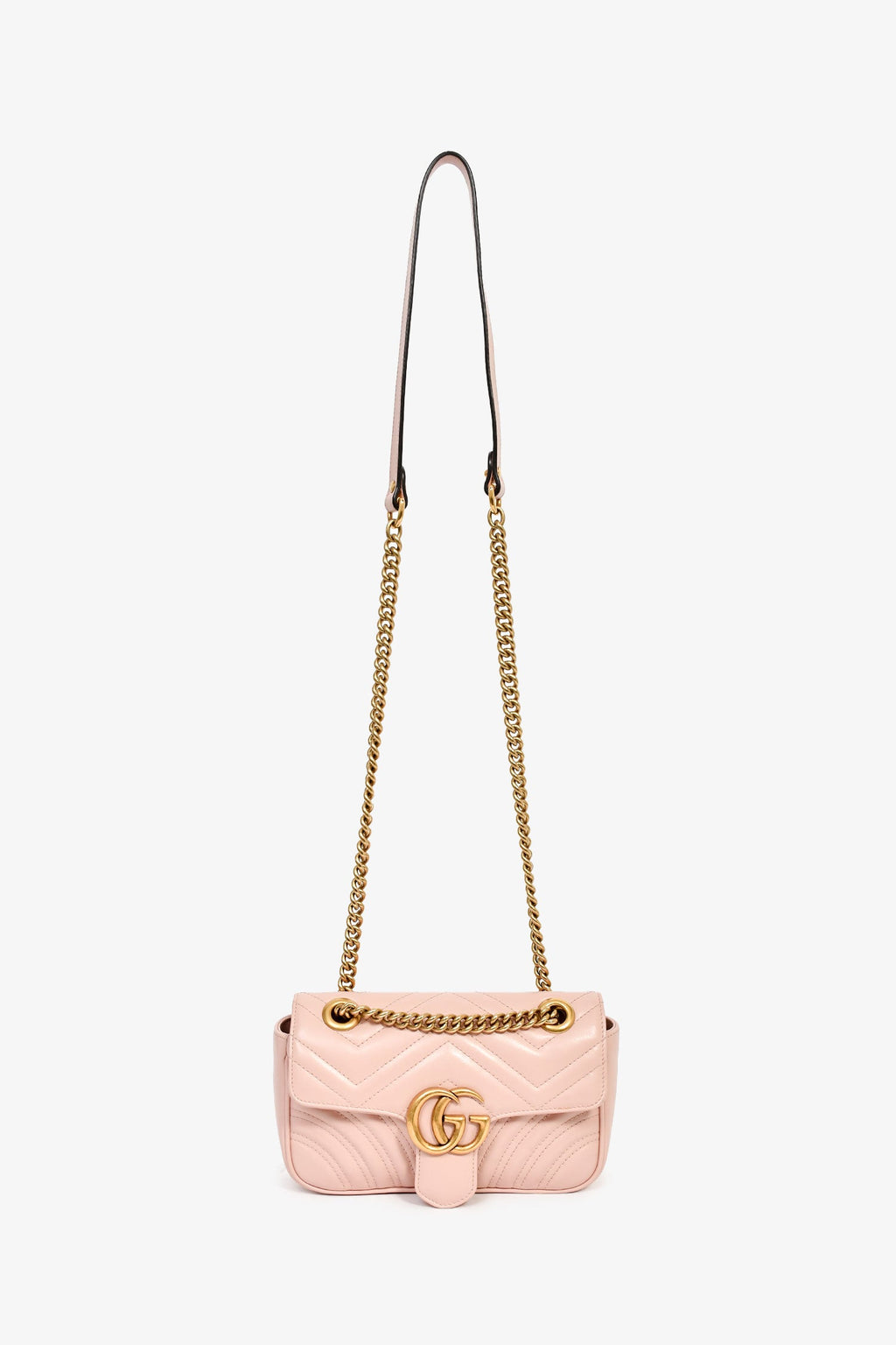 Gucci Light Pink Lambskin Matelasse Small GG Marmont Double Chain Shoulder Bag