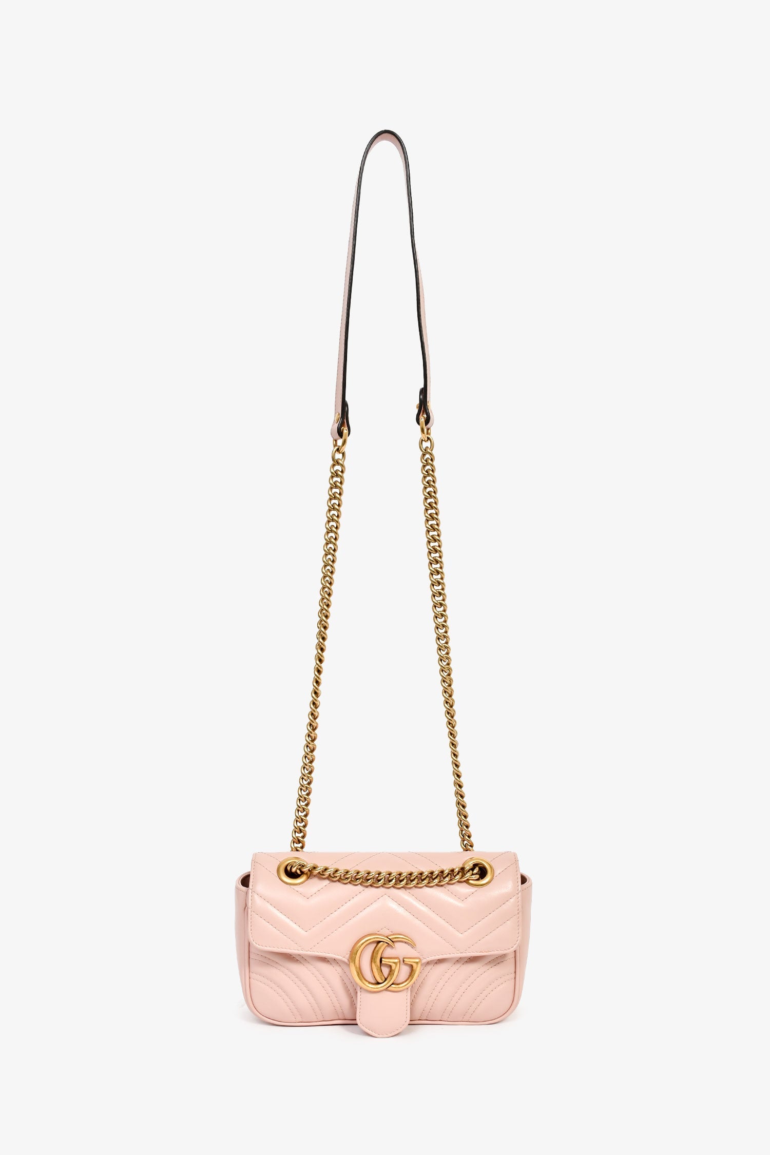 Gucci Light Pink Lambskin Matelasse Small GG Marmont Double Chain Shoulder Bag