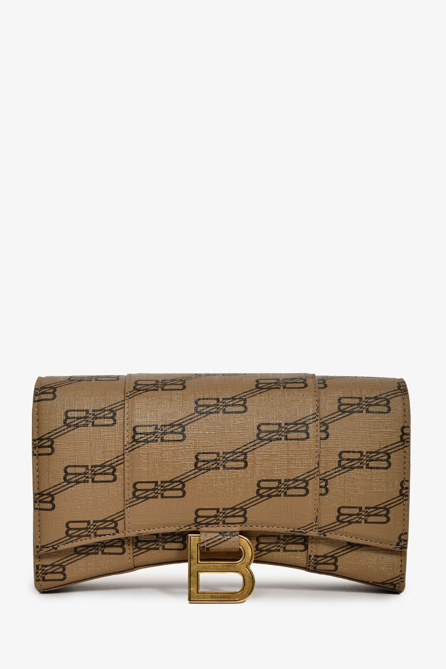 Balenciaga Brown/Black Coated Canvas Monogram Hour Glass Clutch Bag